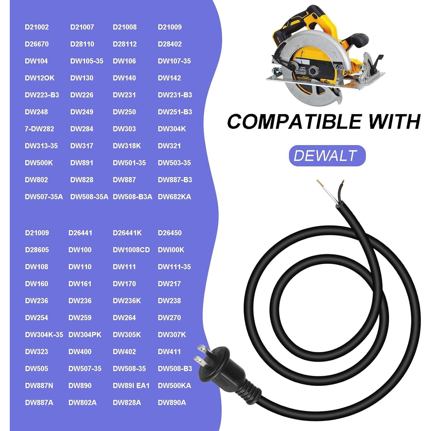 Cable de Alimentación 3.05m 18 Ga para DeWalt DW100 DW101