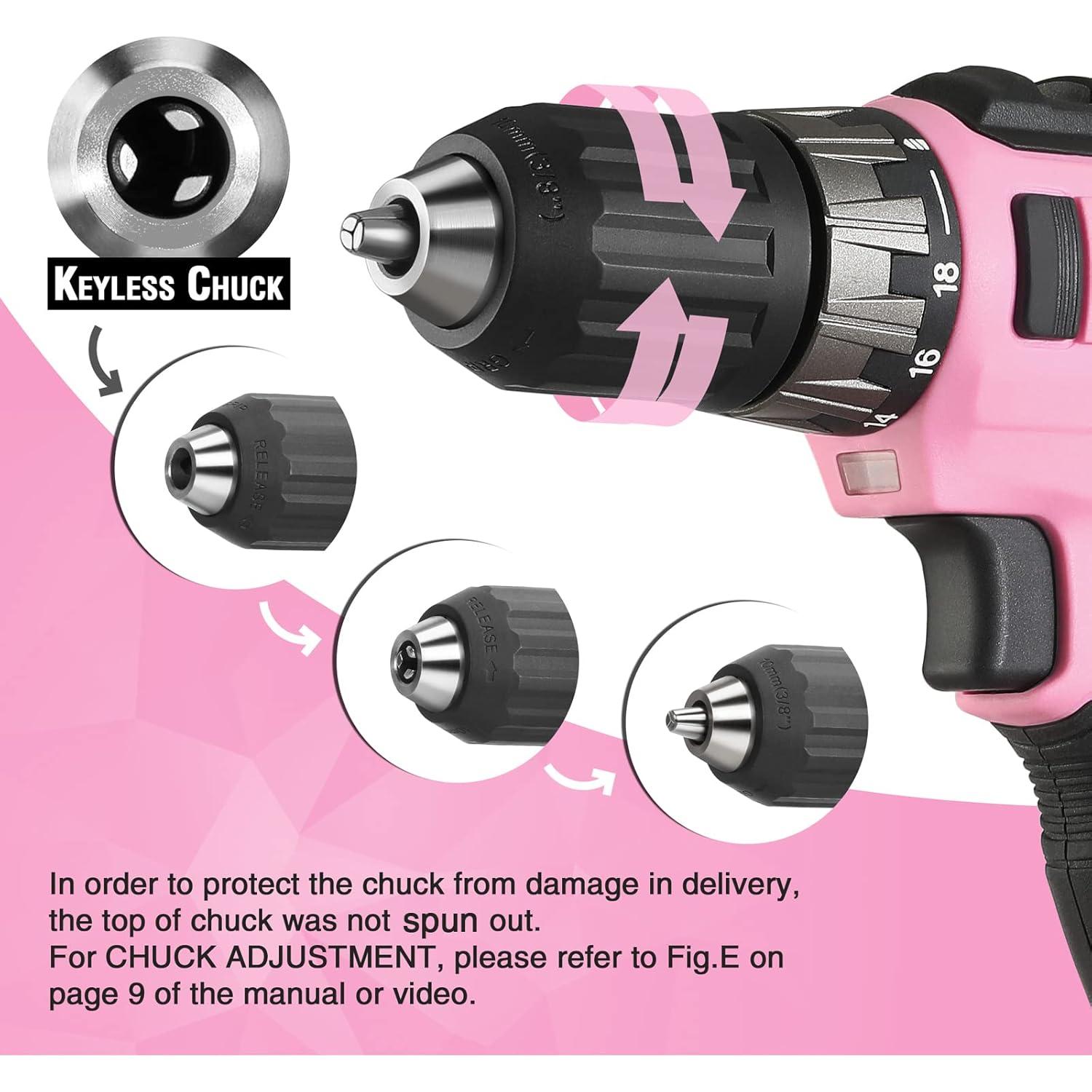 Taladro Inalámbrico WORKPRO 20V Rosa con Batería 2.0Ah