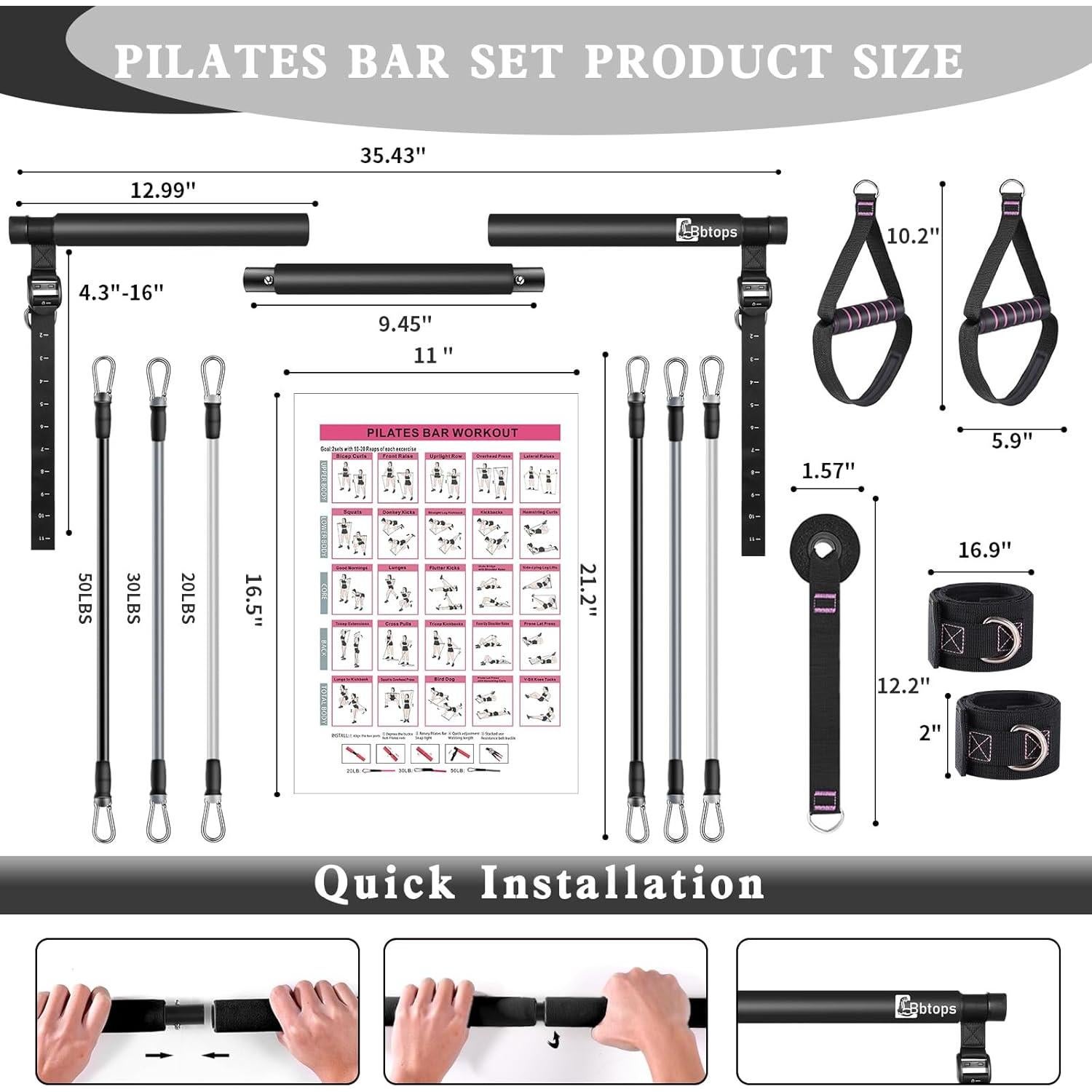 Kit de barra de pilates Bbtops con bandas de resistencia 6 en 1