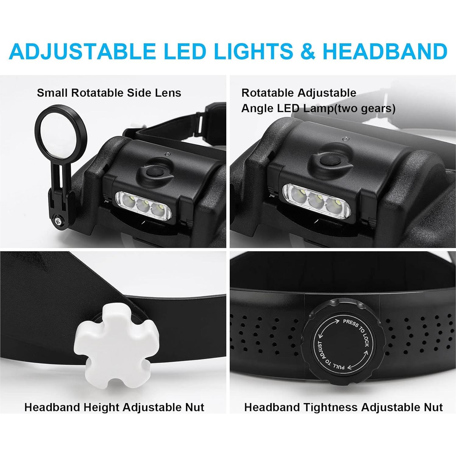 Lupa de diadema con luz LED Dilzekui 1X a 14X manos libres