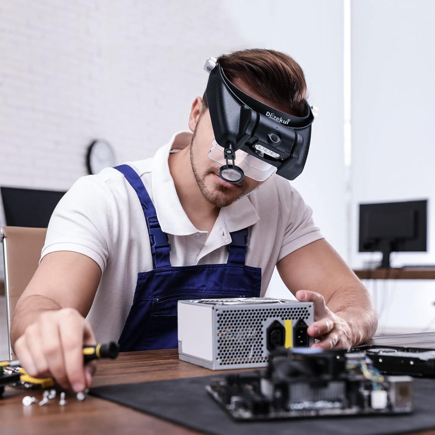 Lupa de diadema con luz LED Dilzekui 1X a 14X manos libres