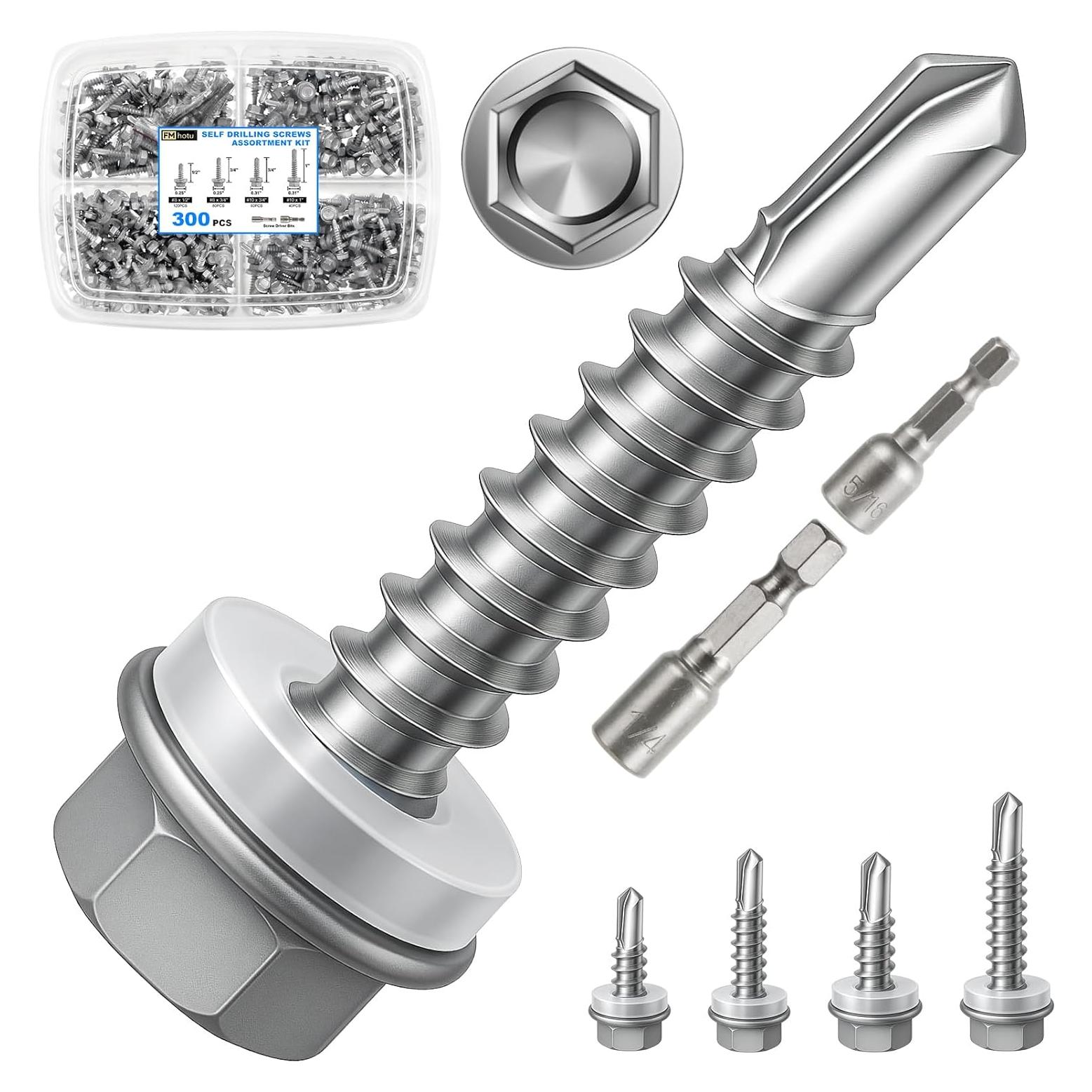 Kit de Tornillos Autoperforantes FMhotu 300 Pcs para Metal