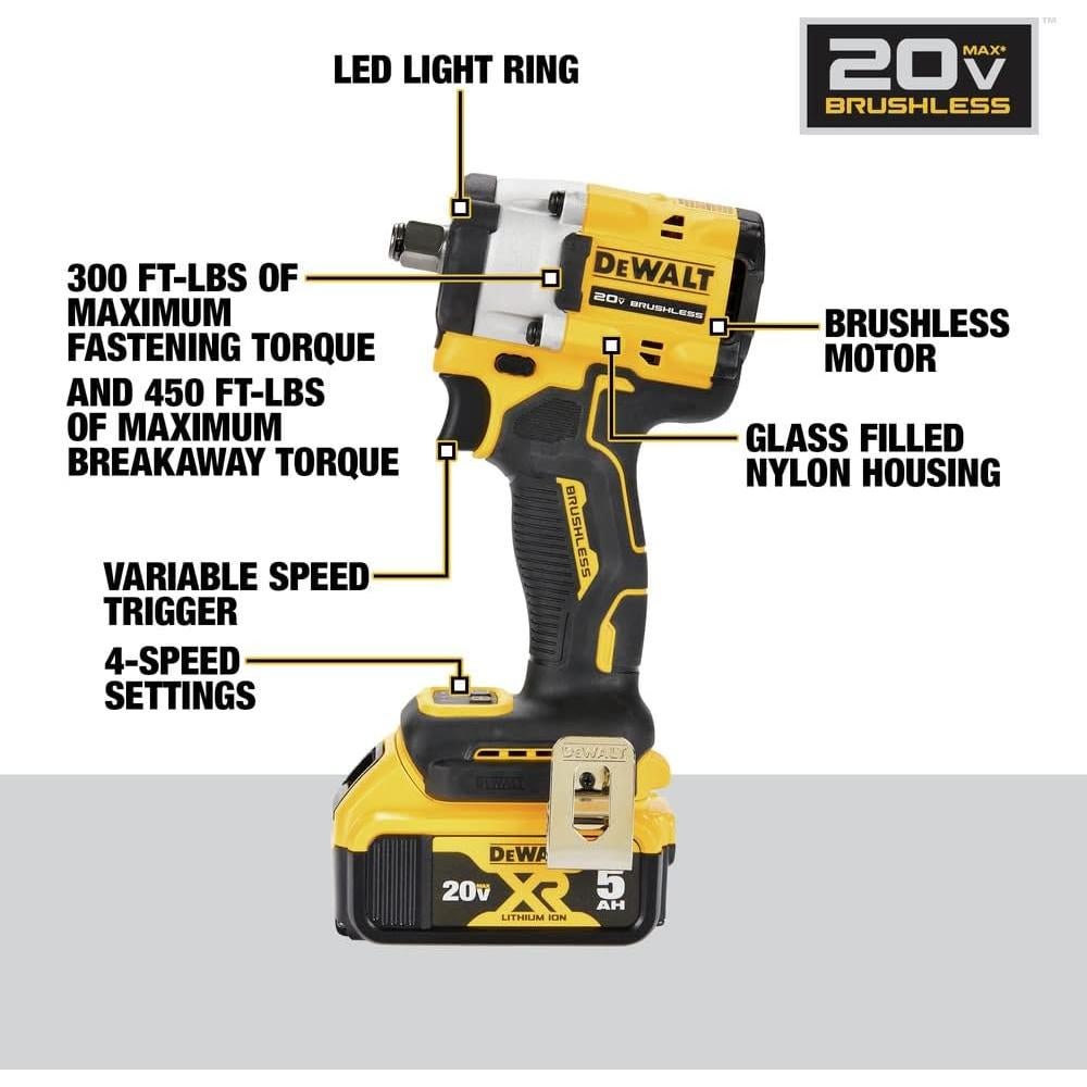 Llave de Impacto Inalámbrica DEWALT DCF921P2 20V 406.9 Nm
