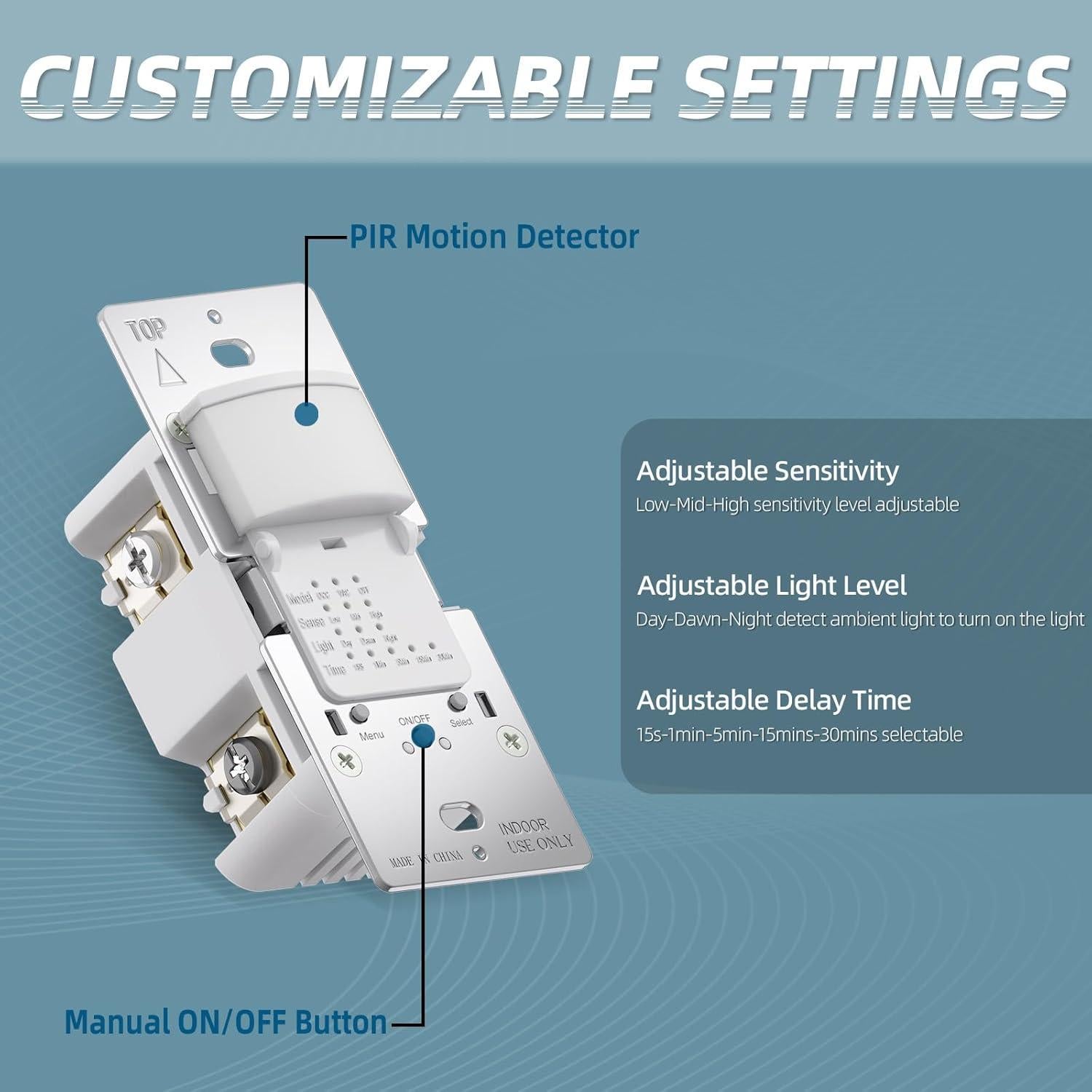 Interruptor de Luz con Sensor de Movimiento ECOELER, Blanco, 11.5x4cm