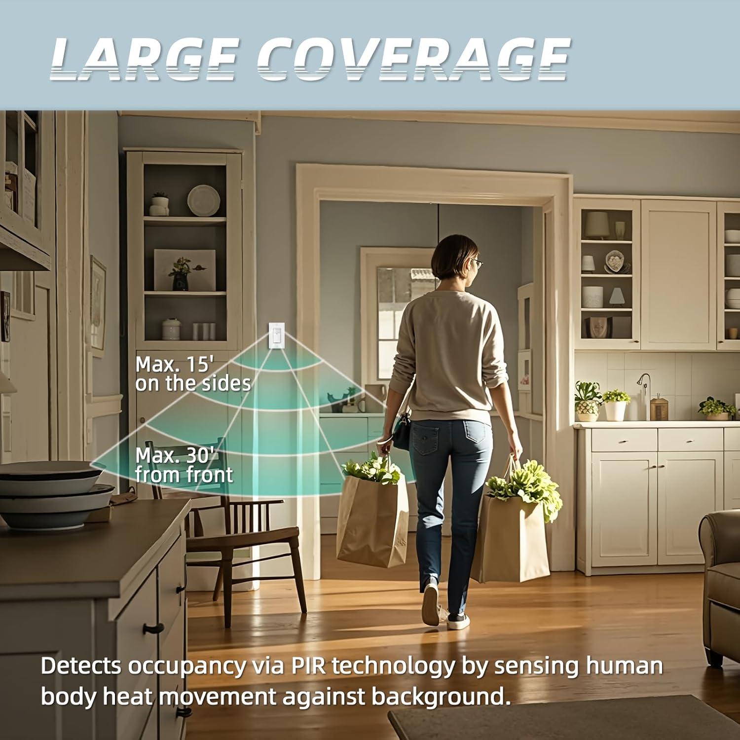 Interruptor de Luz con Sensor de Movimiento ECOELER, Blanco, 11.5x4cm