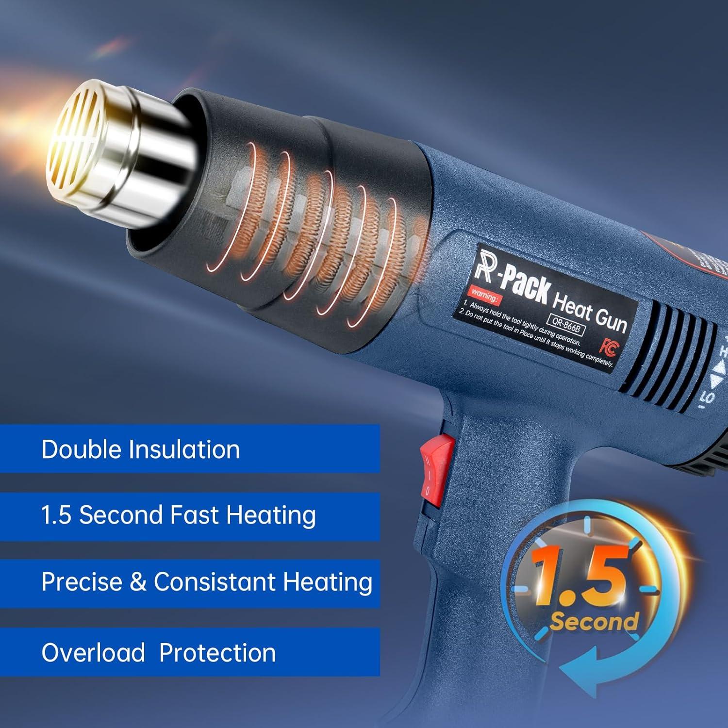 Pistola de Calor 1800W R-PACK Digital 50-650°C 4 Boquillas