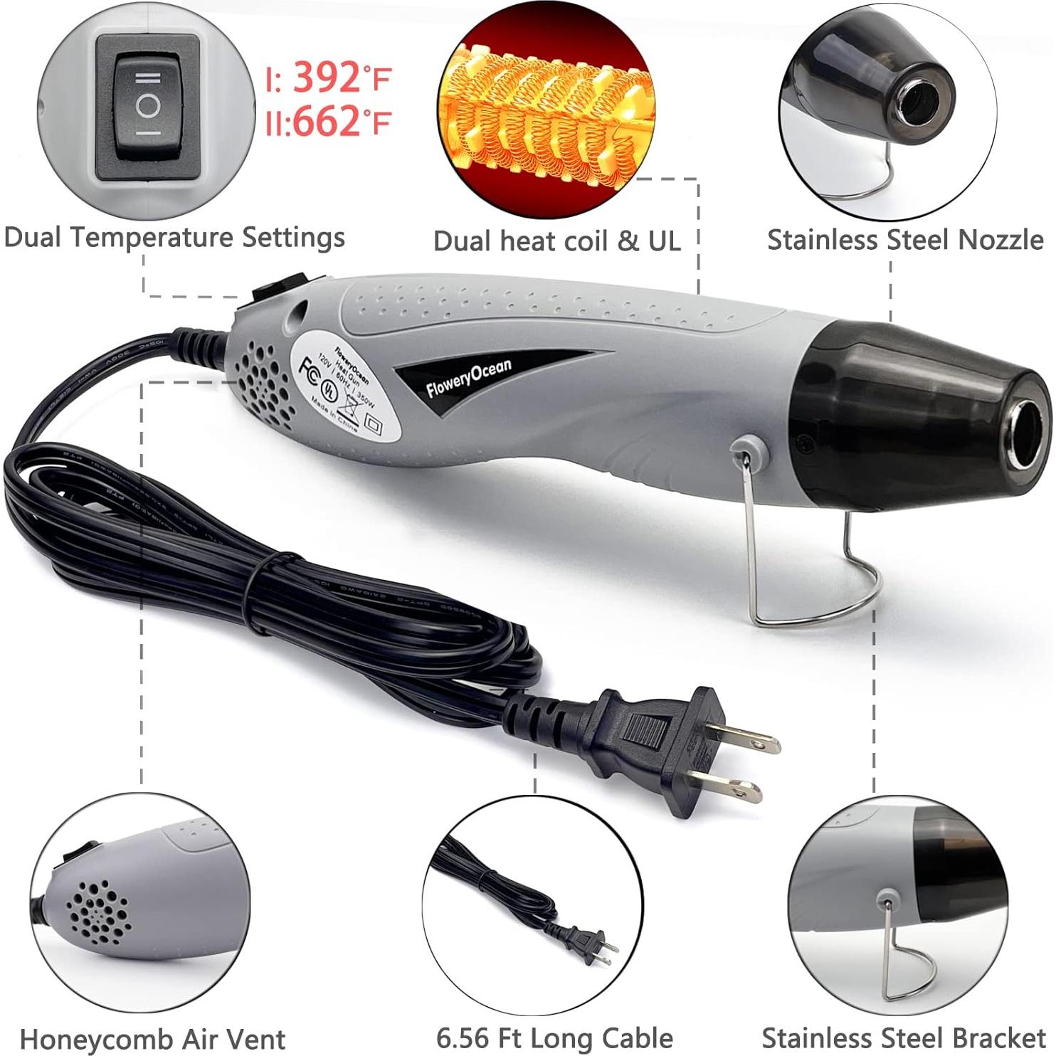 Pistola de Calor 350W FloweryOcean 2 Temperaturas 2m Cable