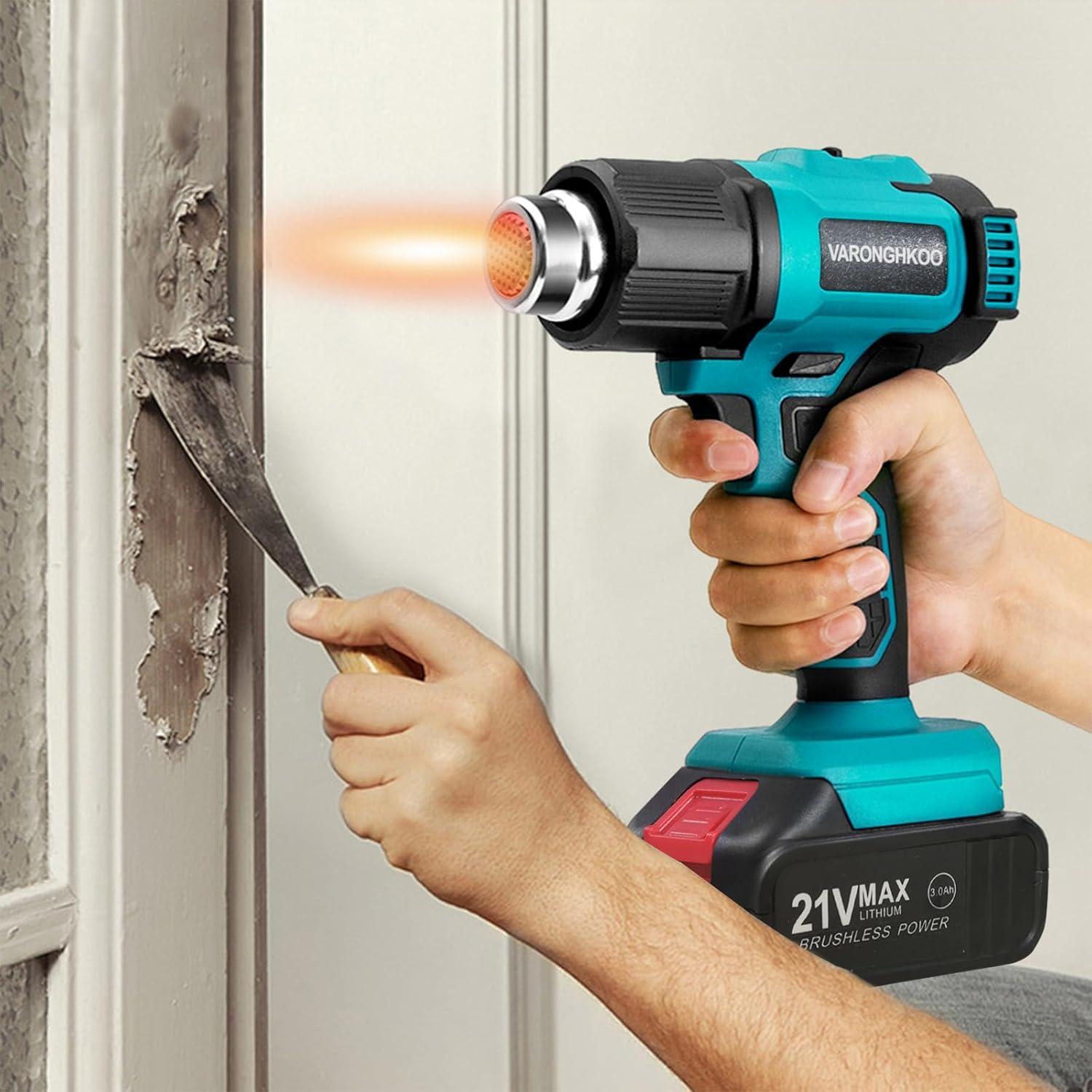 Pistola de Calor Inalámbrica VARONGHKOO 21V LCD 3 Boquillas