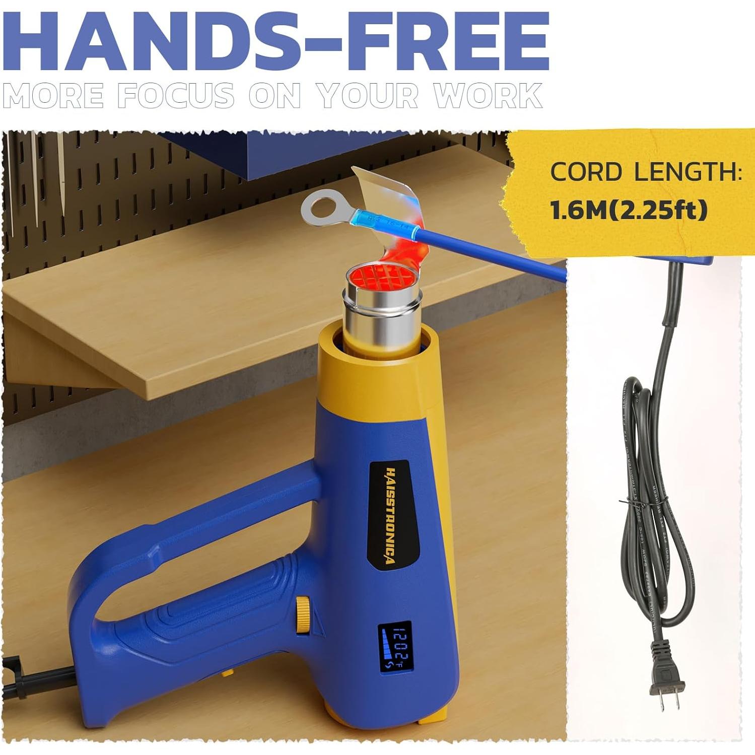 Pistola de Calor Digital 2000W haisstronica - 60-650°C con 5 Boquillas