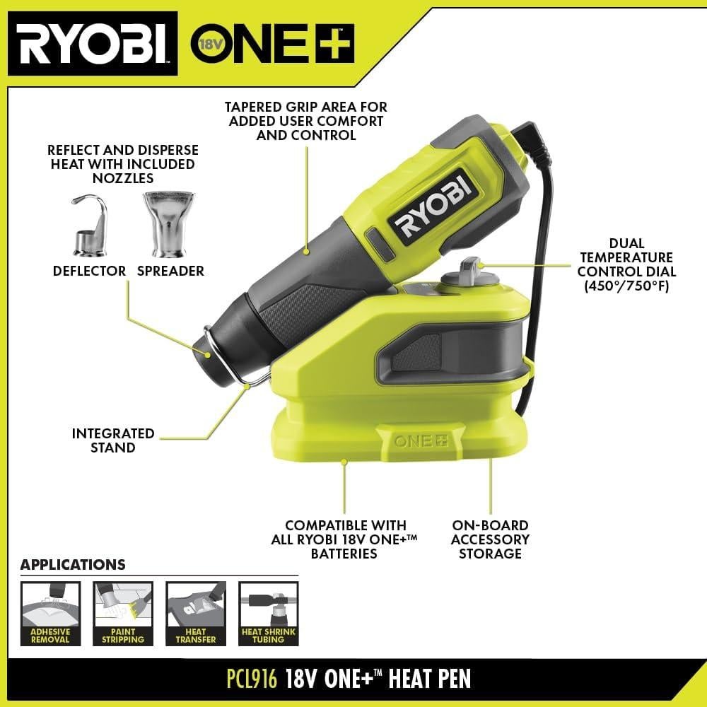 Bolígrafo de Calor RYOBI 18V ONE+ PCL916B Doble Temperatura