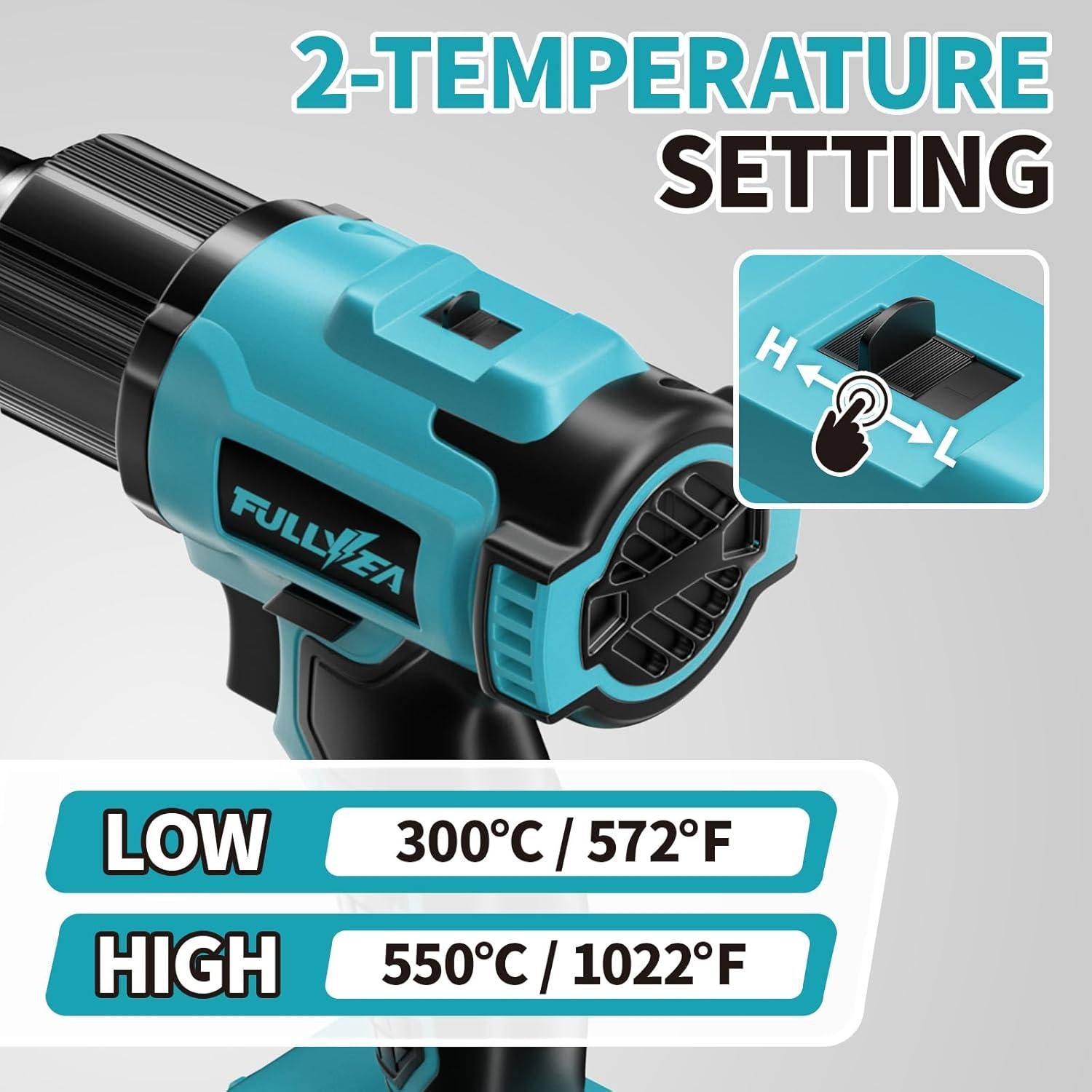 Pistola de Calor Inalámbrica FULLYEA 550°C con 5 Boquillas