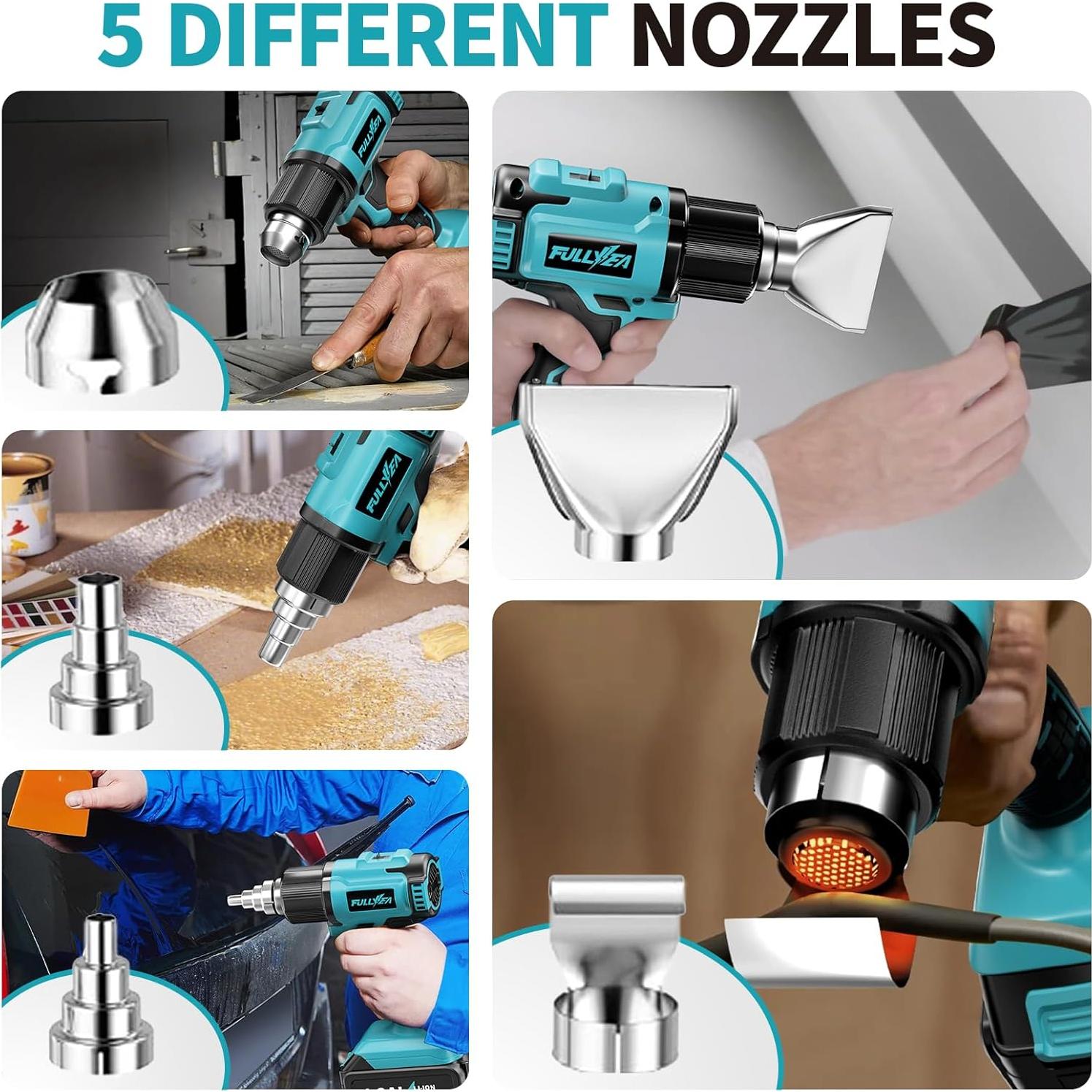 Pistola de Calor Inalámbrica FULLYEA 550°C con 5 Boquillas