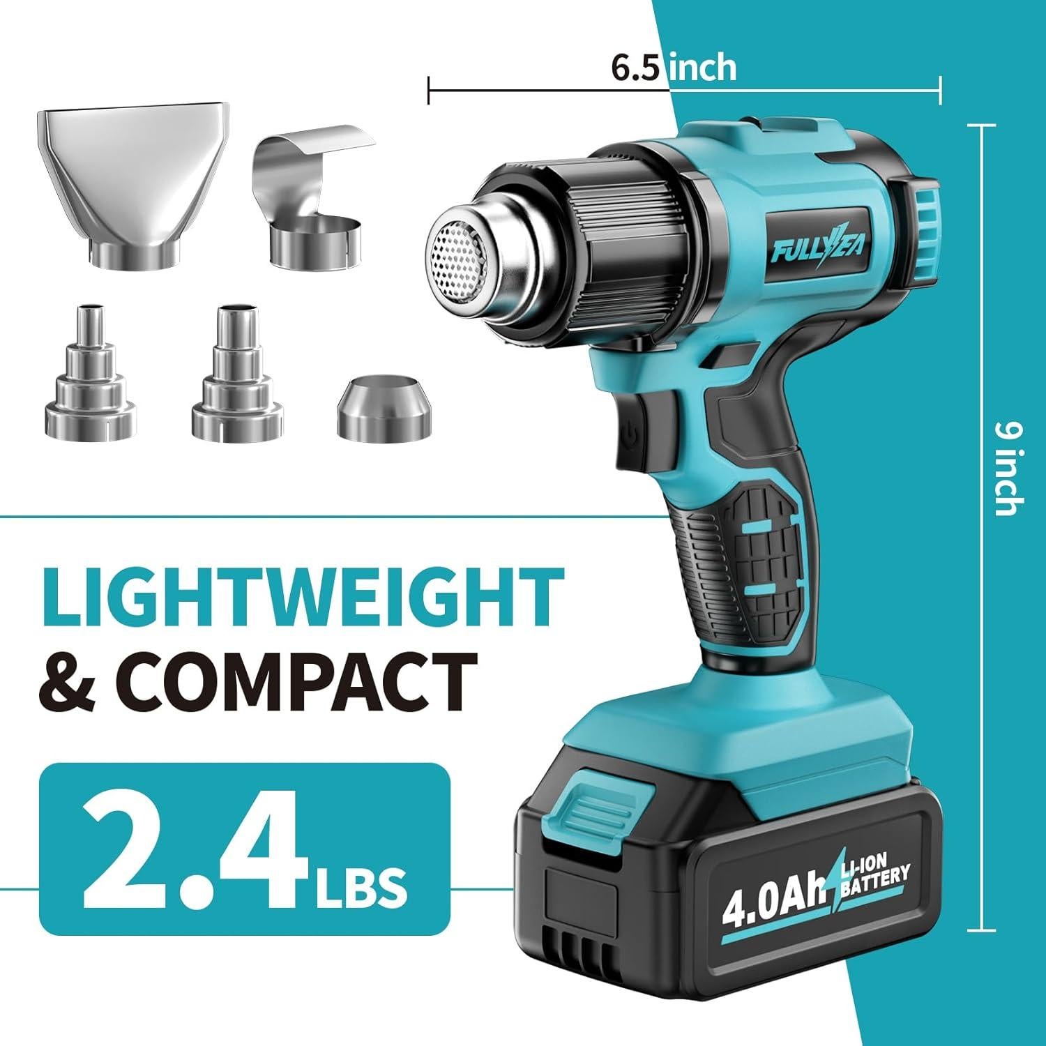 Pistola de Calor Inalámbrica FULLYEA 550°C con 5 Boquillas