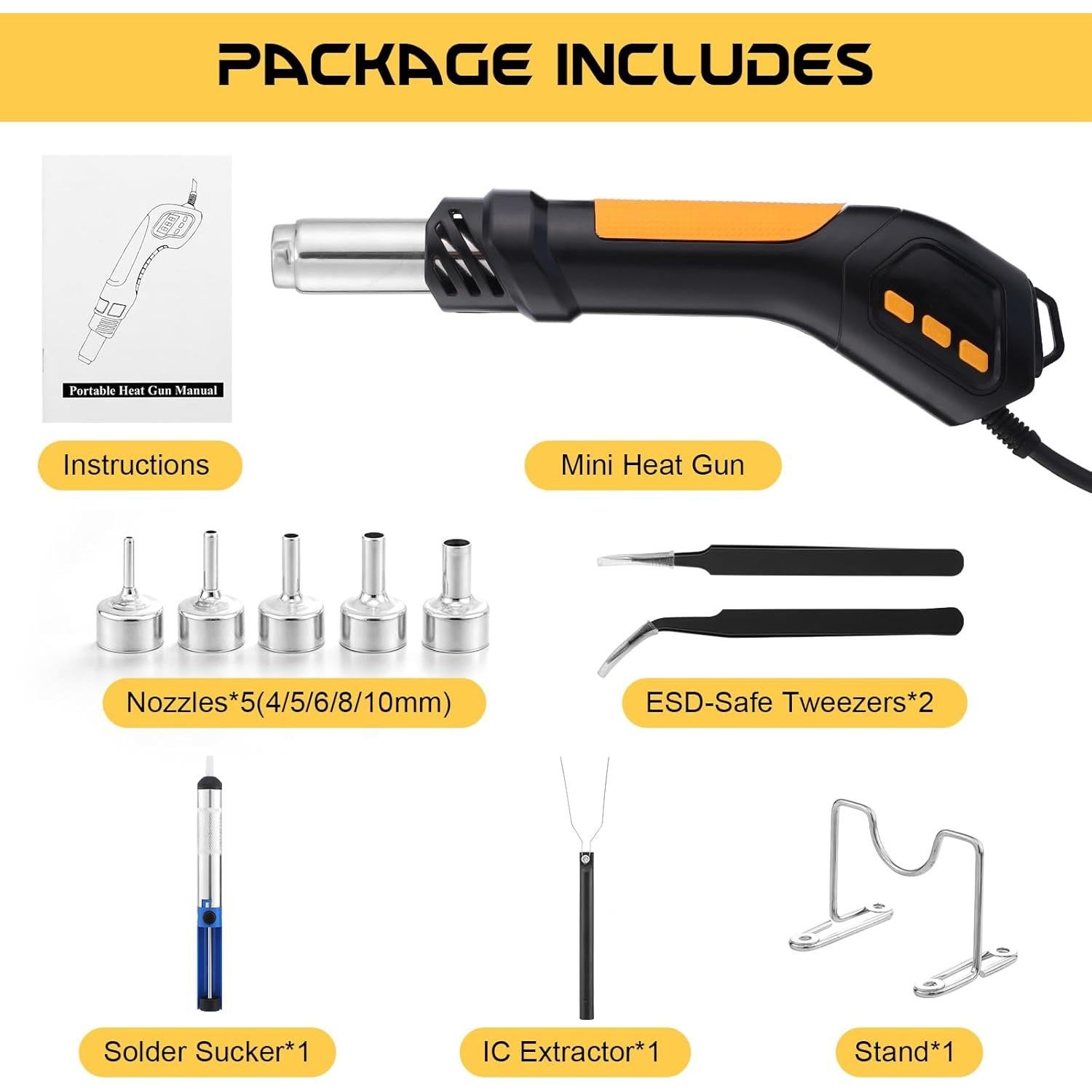 Pistola de Calor Gyfent 700W 100-500°C con 5 Boquillas