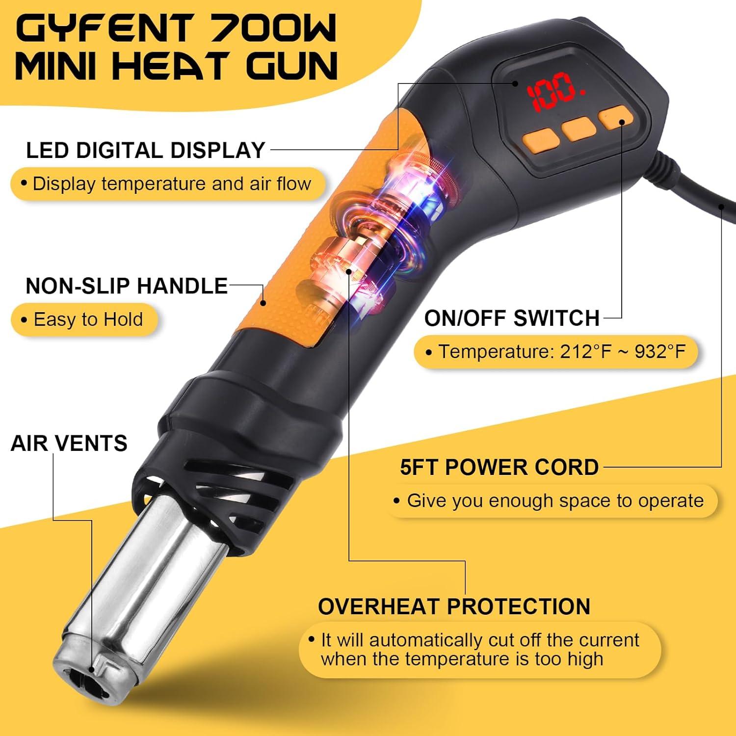 Pistola de Calor Gyfent 700W 100-500°C con 5 Boquillas