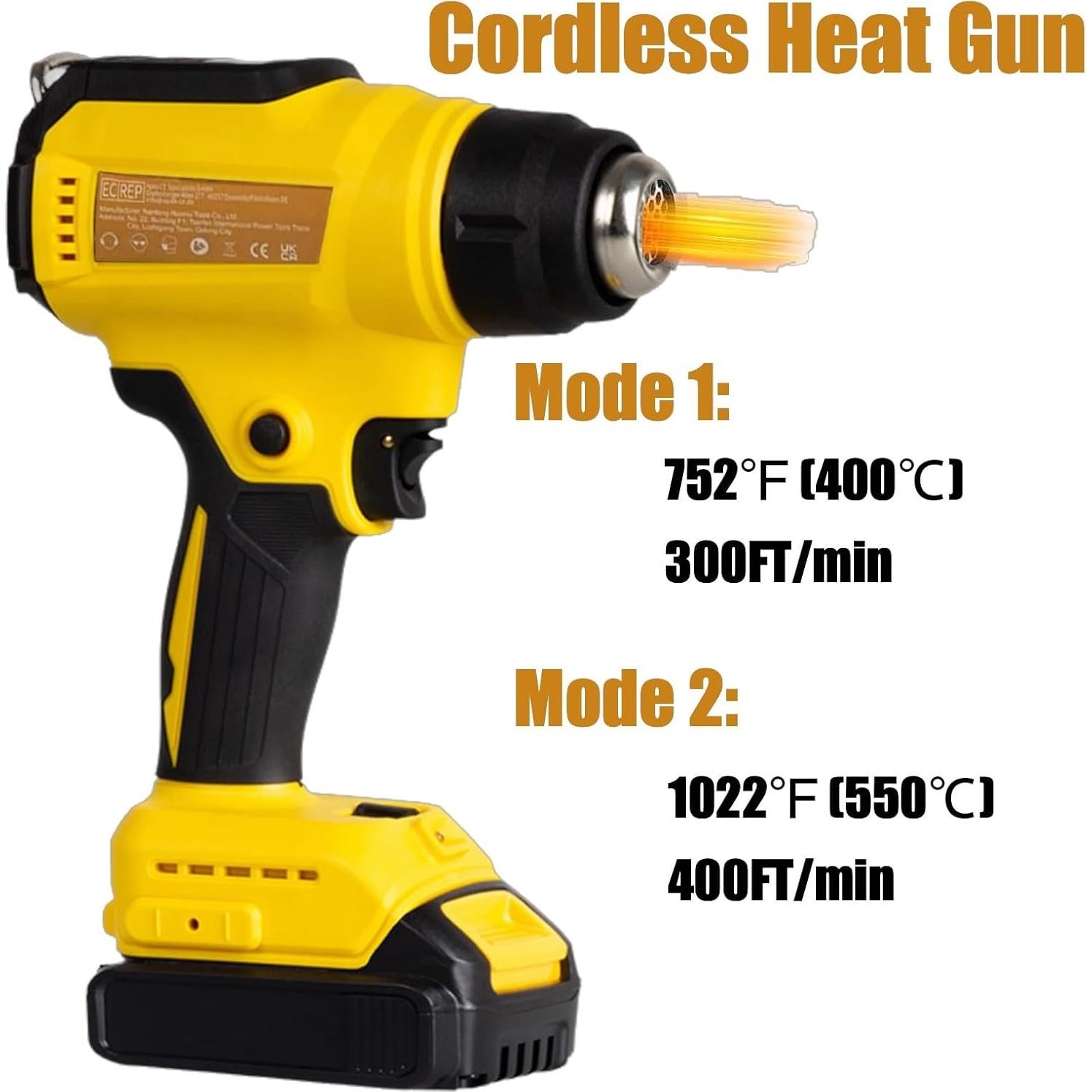 Pistola de Calor Inalámbrica Dewalt 20V 300W 1022°F 4 Boquillas