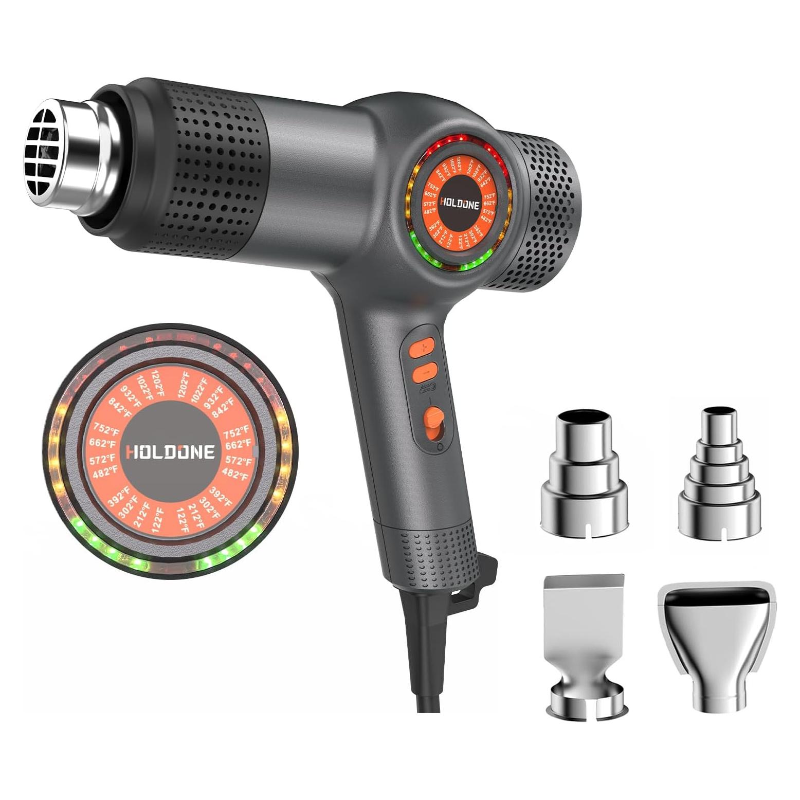 Soplete de Calor 1800W Holdone con 4 Boquillas y LED