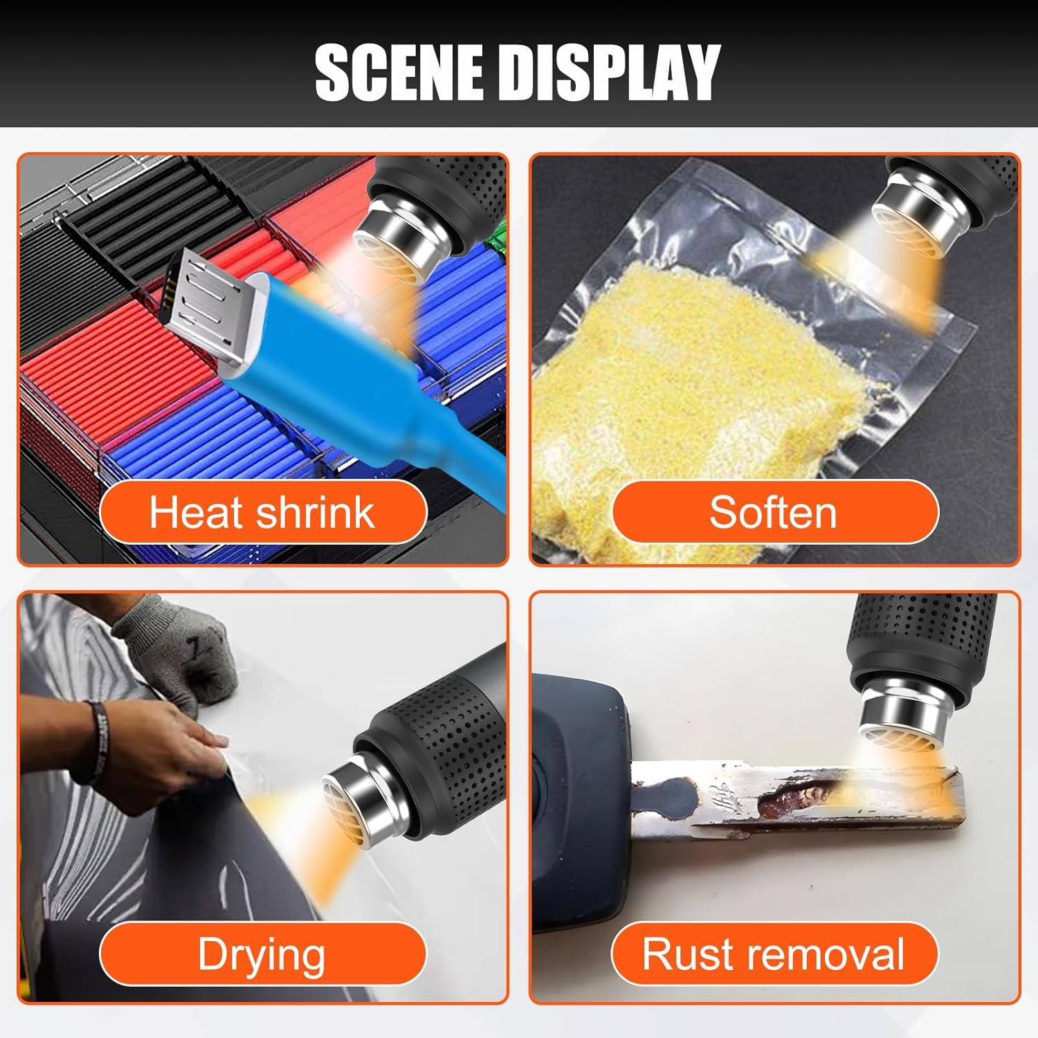 Soplete de Calor 1800W Holdone con 4 Boquillas y LED