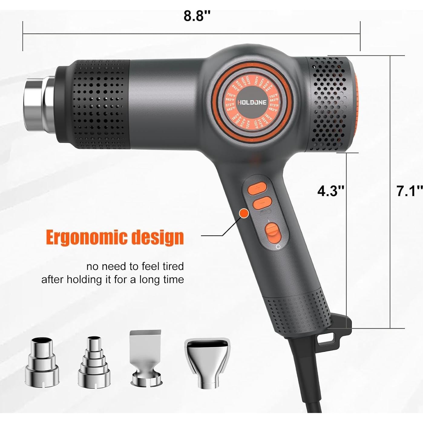 Soplete de Calor 1800W Holdone con 4 Boquillas y LED