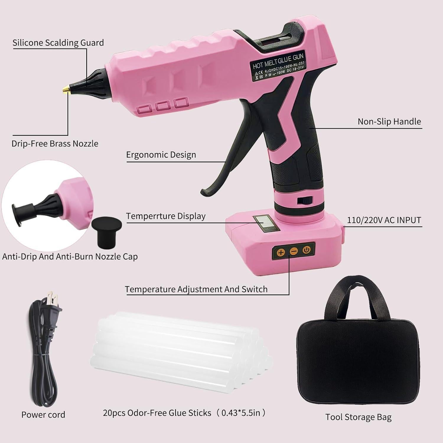 Pistola de Pegamento Caliente Inalámbrica Liumai 100W Rosa