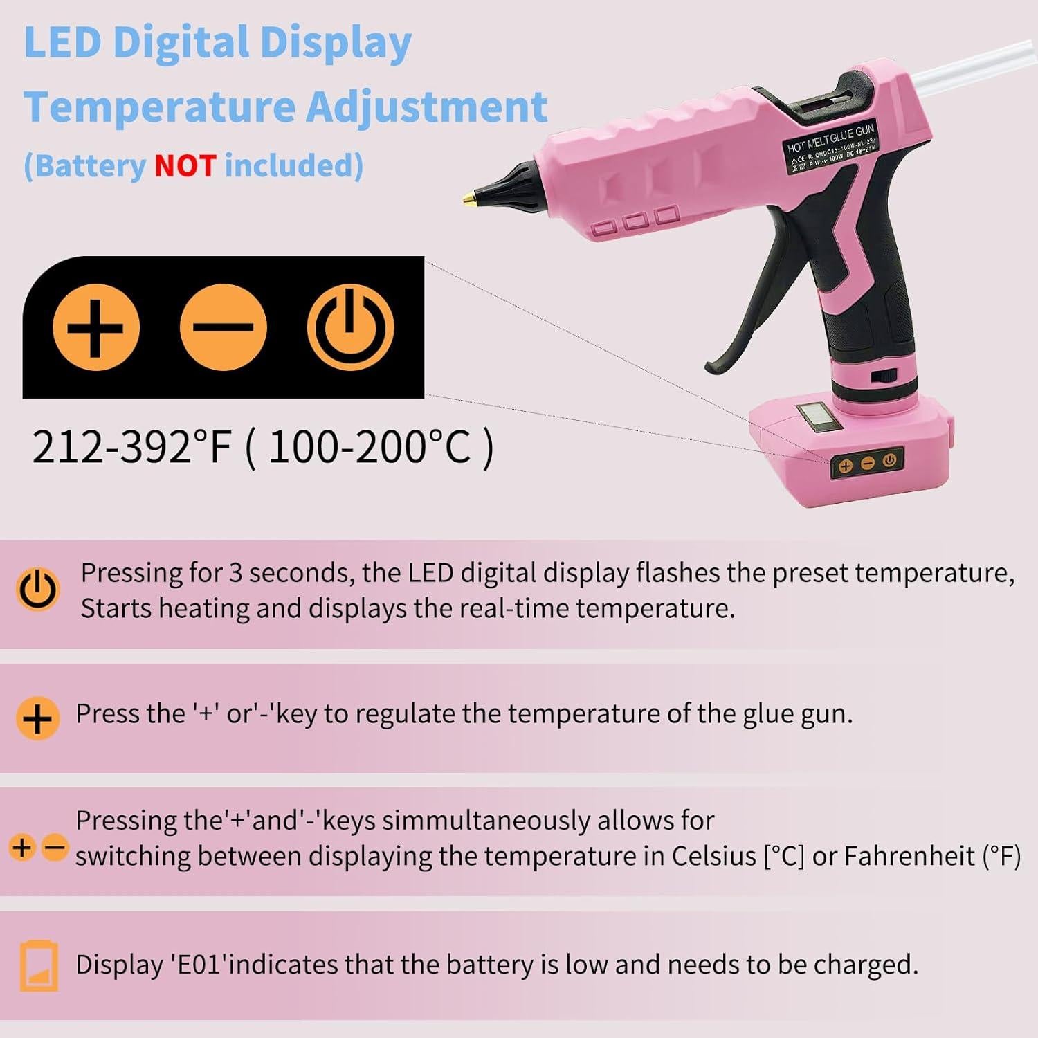 Pistola de Pegamento Caliente Inalámbrica Liumai 100W Rosa