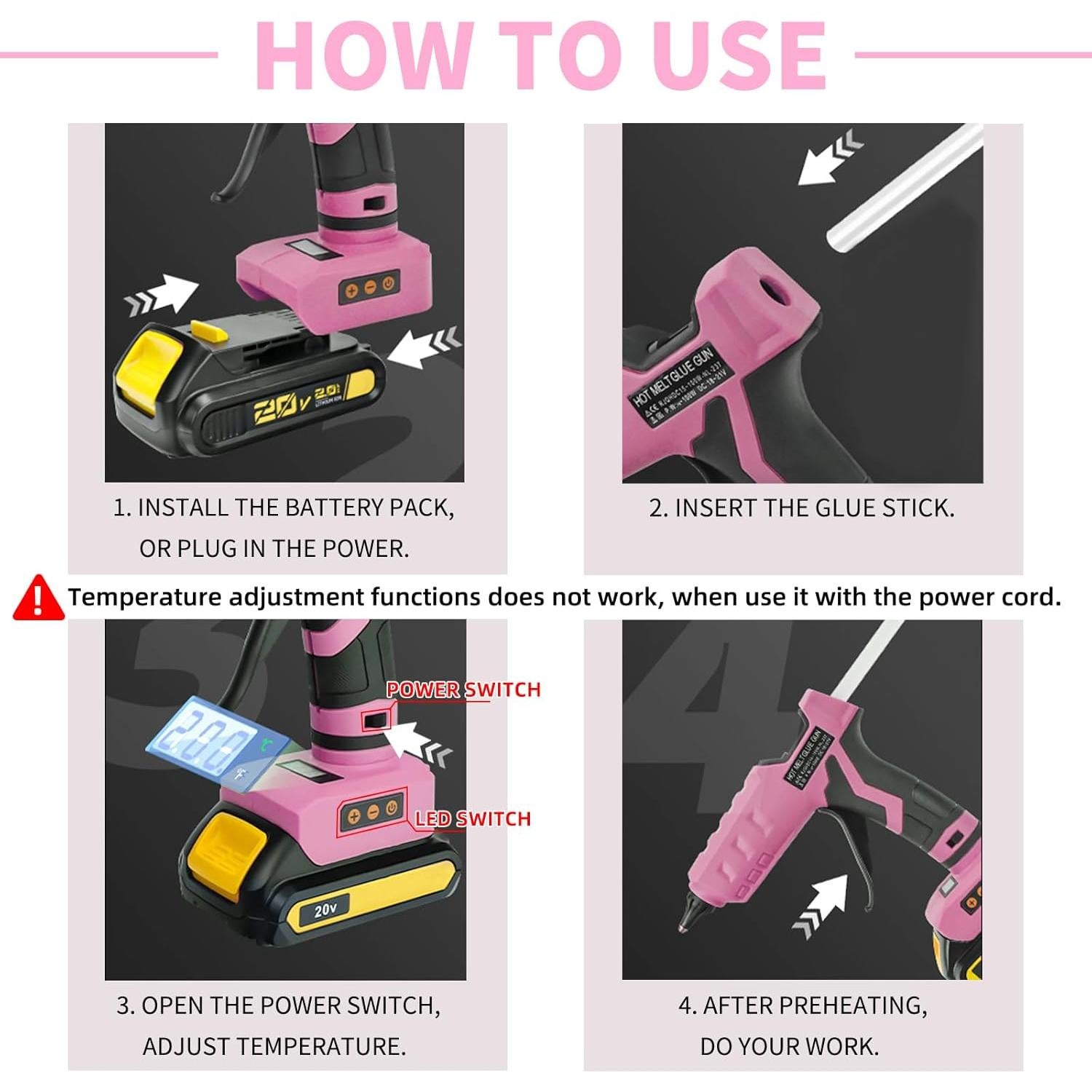 Pistola de Pegamento Caliente Inalámbrica Liumai 100W Rosa