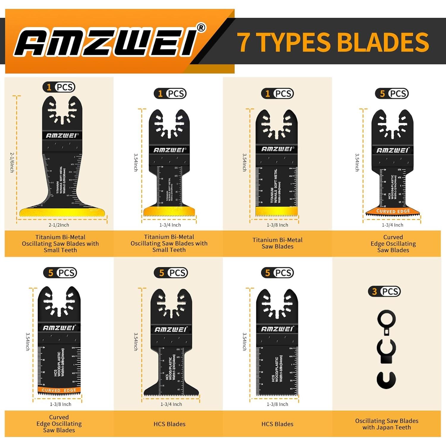 Kit de Hojas Oscilantes 118 Piezas AMZWEI para Corte Metal y Madera