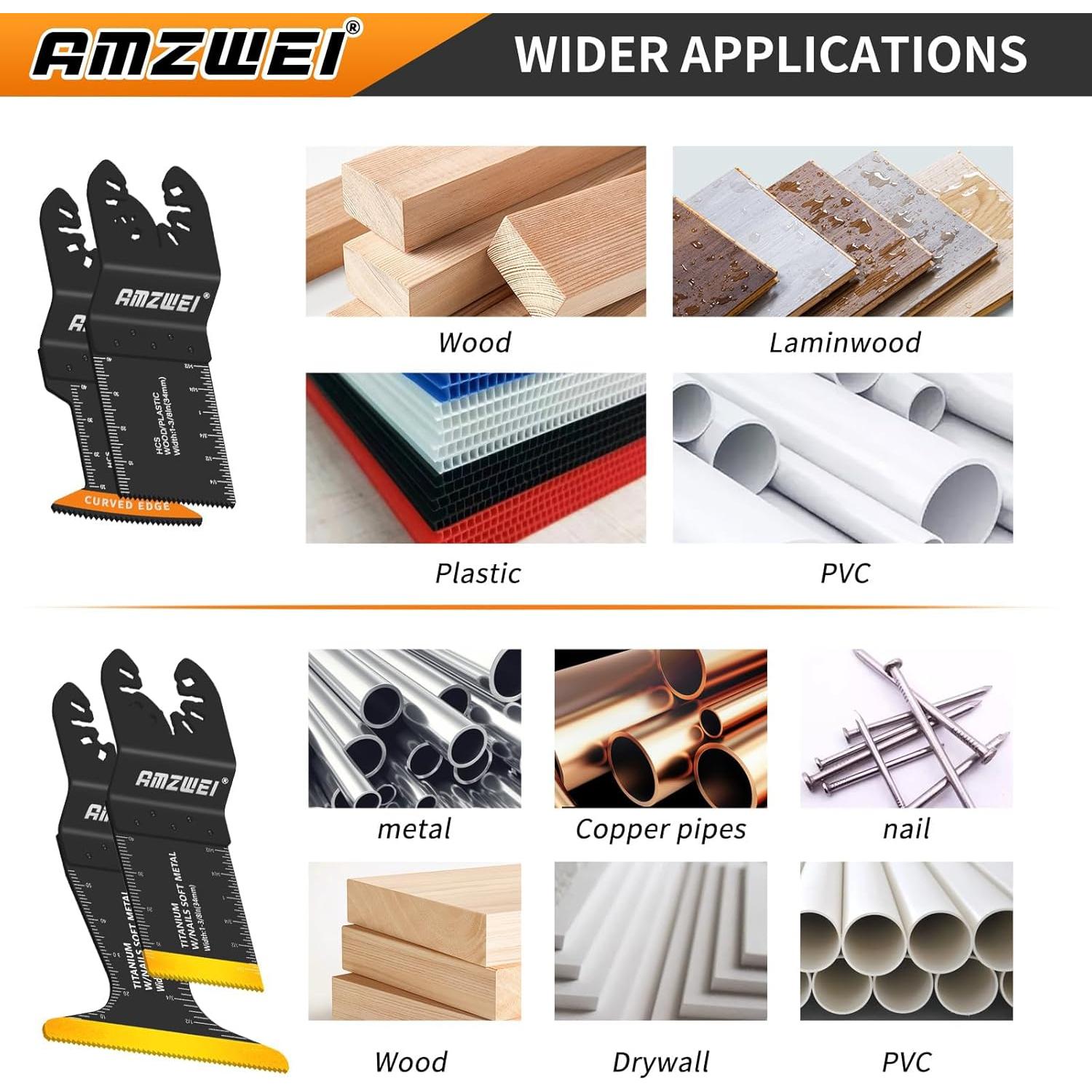 Kit de Hojas Oscilantes 118 Piezas AMZWEI para Corte Metal y Madera