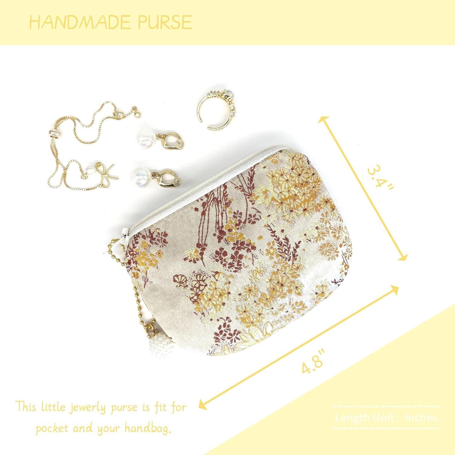 Bolsa de Joyería Hecha a Mano Beige Golden Amy 12.2x8.6 cm