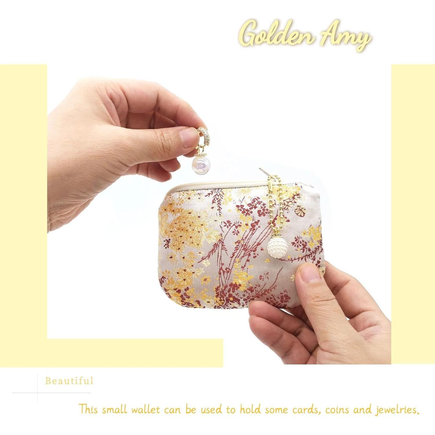 Bolsa de Joyería Hecha a Mano Beige Golden Amy 12.2x8.6 cm