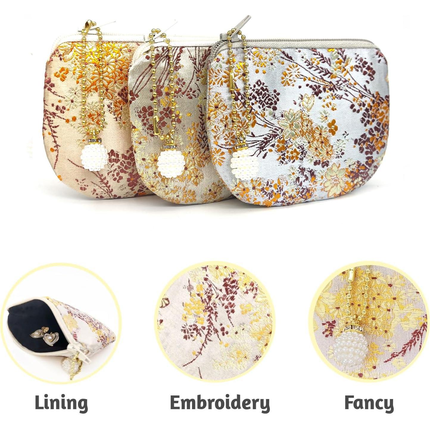 Bolsa de Joyería Hecha a Mano Beige Golden Amy 12.2x8.6 cm