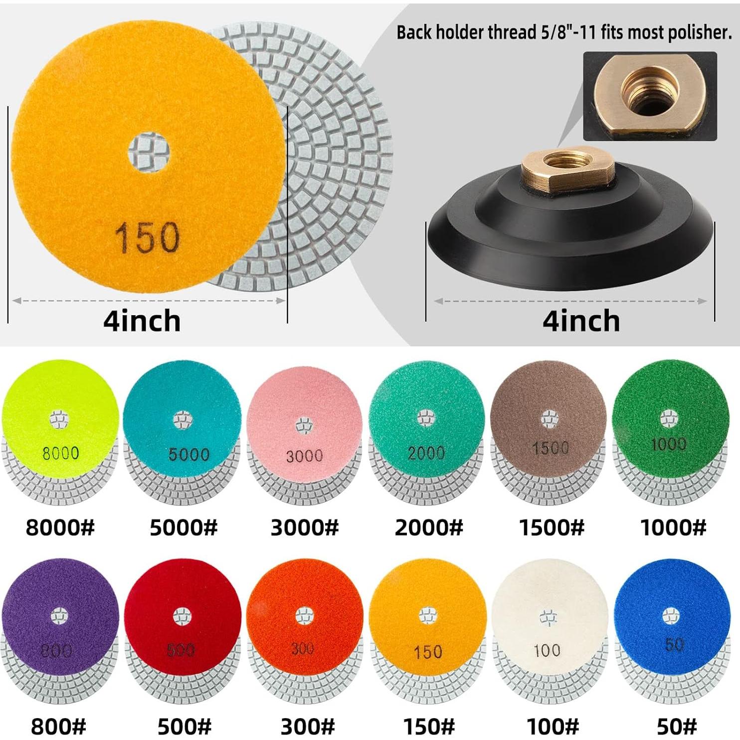 Kit de Almohadillas de Pulido AxPower 13 Piezas 4" Grit 50-8000