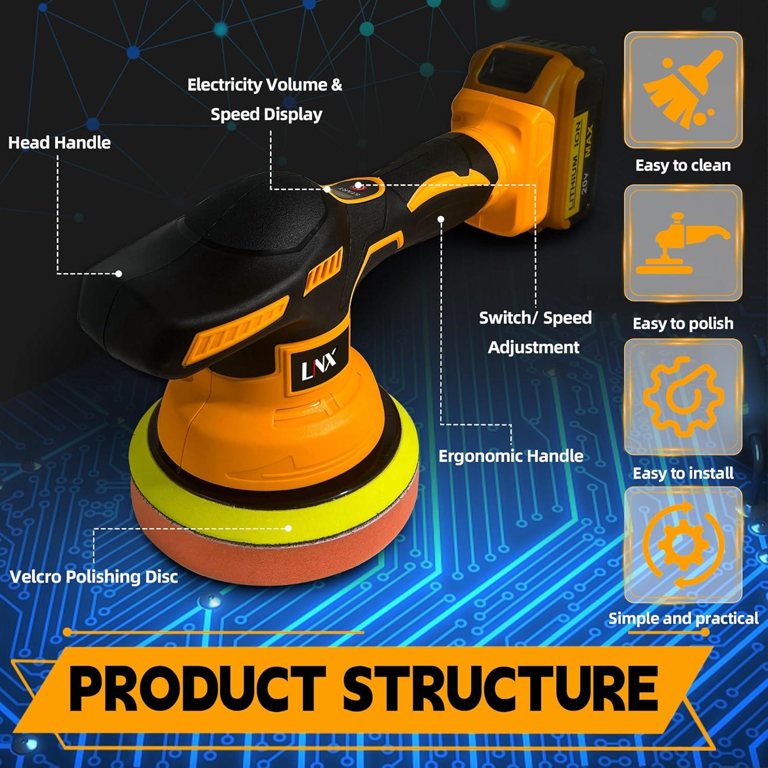 Pulidora a Batería Dewalt 20V 6" 8 Velocidades Portátil