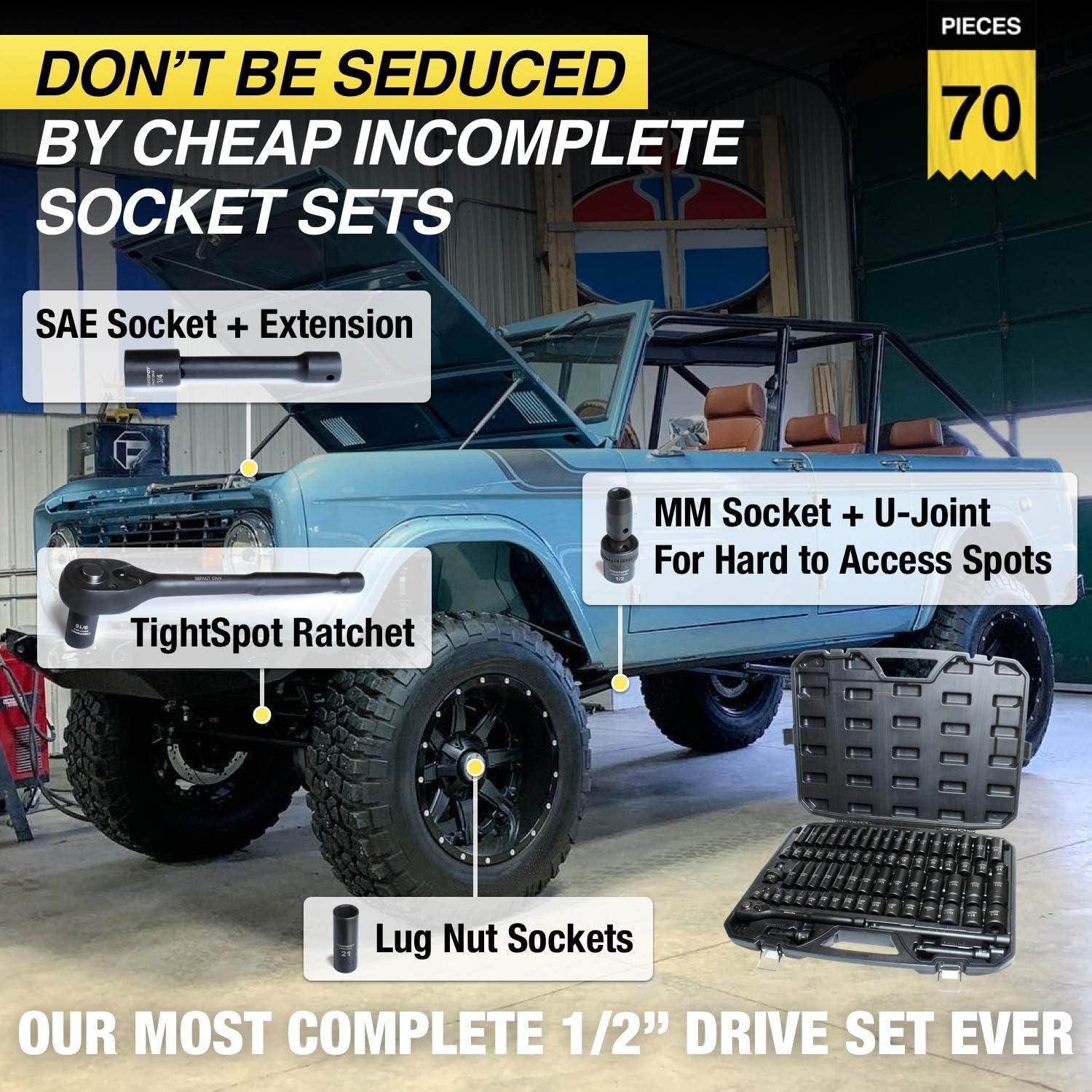 Juego de 70 Piezas de Enchufes de Impacto TIGHTSPOT 1/2" Drive