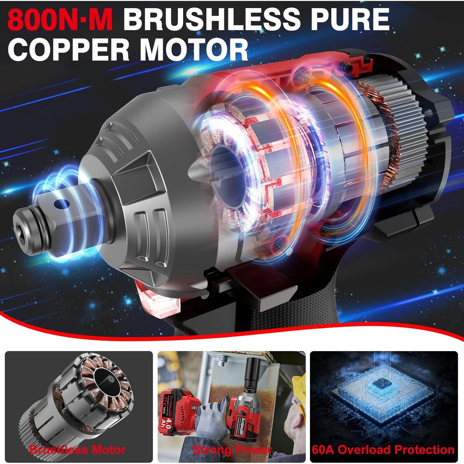 Llave de impacto inalámbrica SundpeyPRO 800N·m 21V con 2 baterías