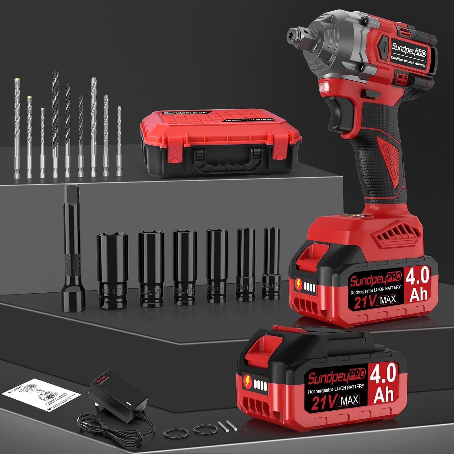 Llave de impacto inalámbrica SundpeyPRO 800N·m 21V con 2 baterías