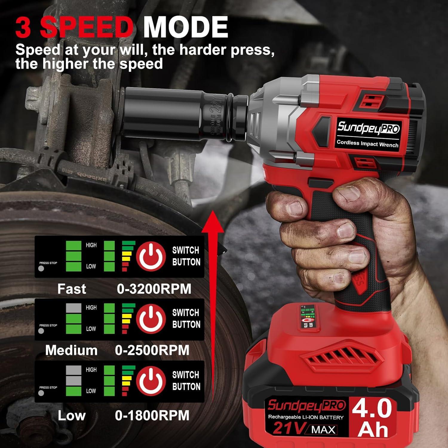 Llave de impacto inalámbrica SundpeyPRO 800N·m 21V con 2 baterías