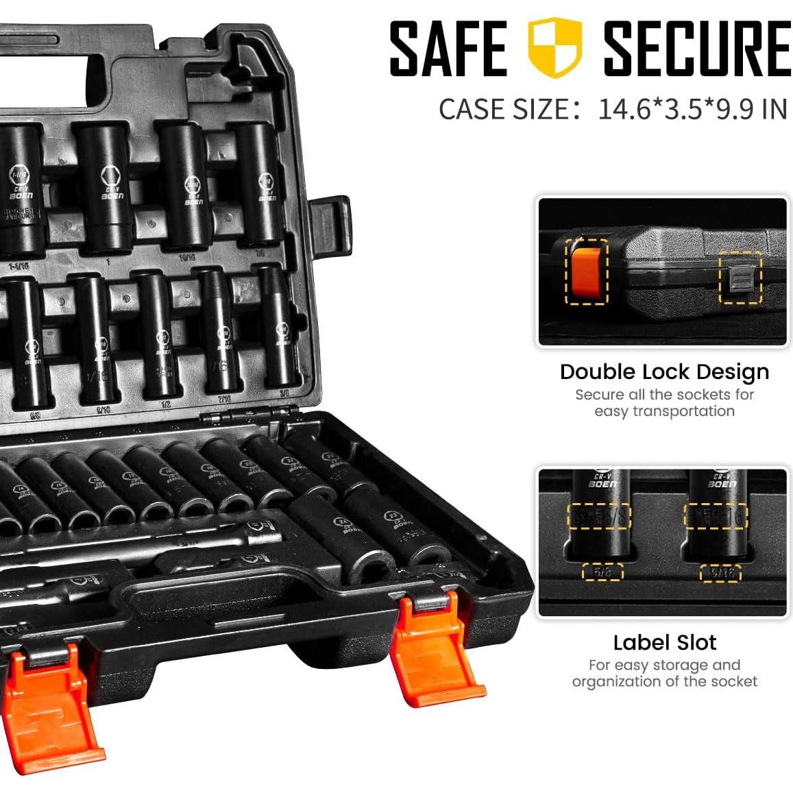 Juego de 35 Piezas de Accesorios de Impacto BOEN 1/2" y Métrico