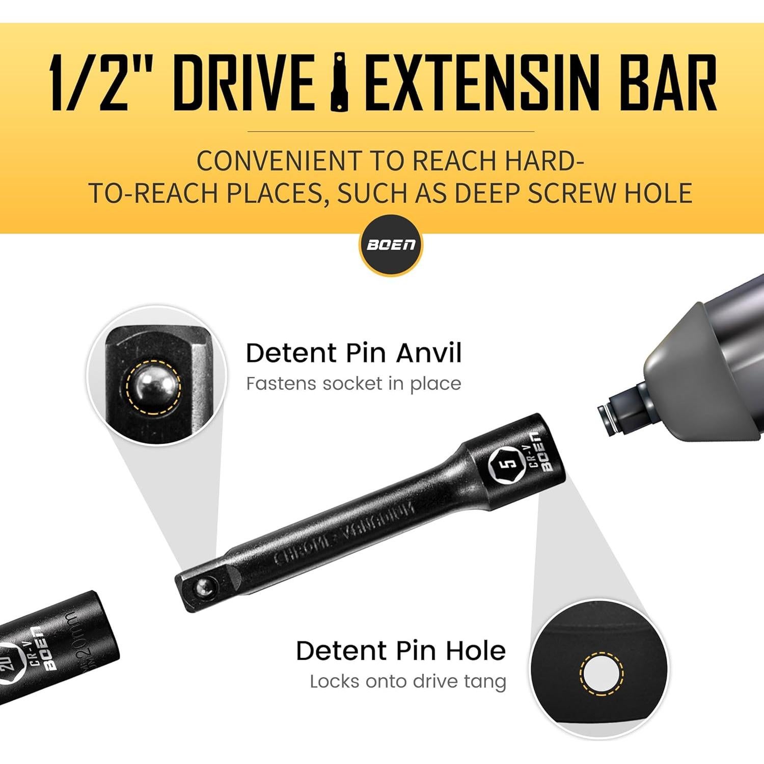 Juego de 35 Piezas de Accesorios de Impacto BOEN 1/2" y Métrico