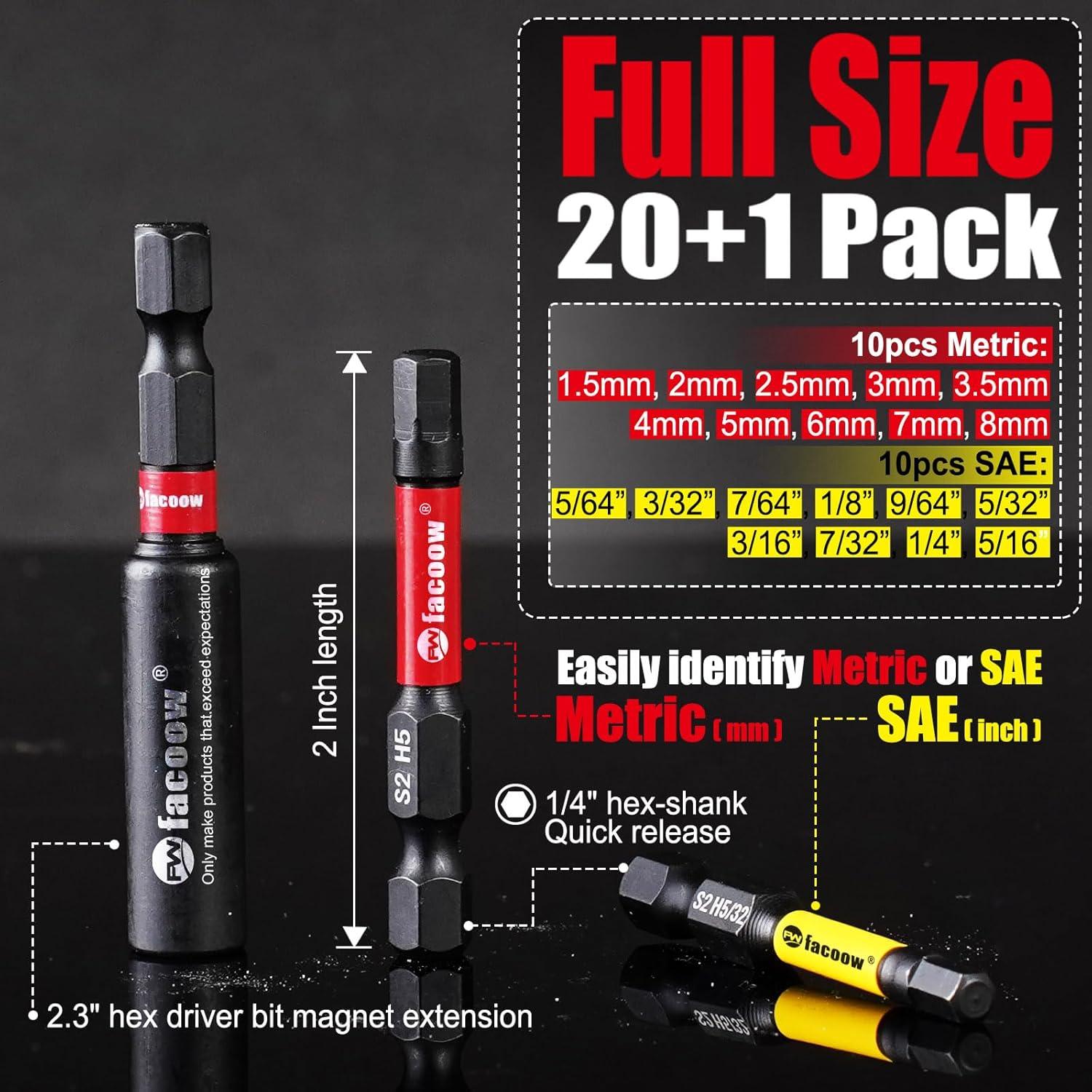 Juego de Puntas Hexagonales Facoow 21 Piezas Acero S2