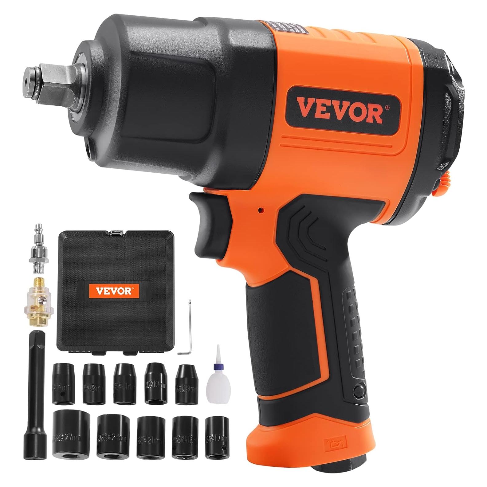 Llave de Impacto Neumática VEVOR 1/2" 1400 Nm con 11 Piezas