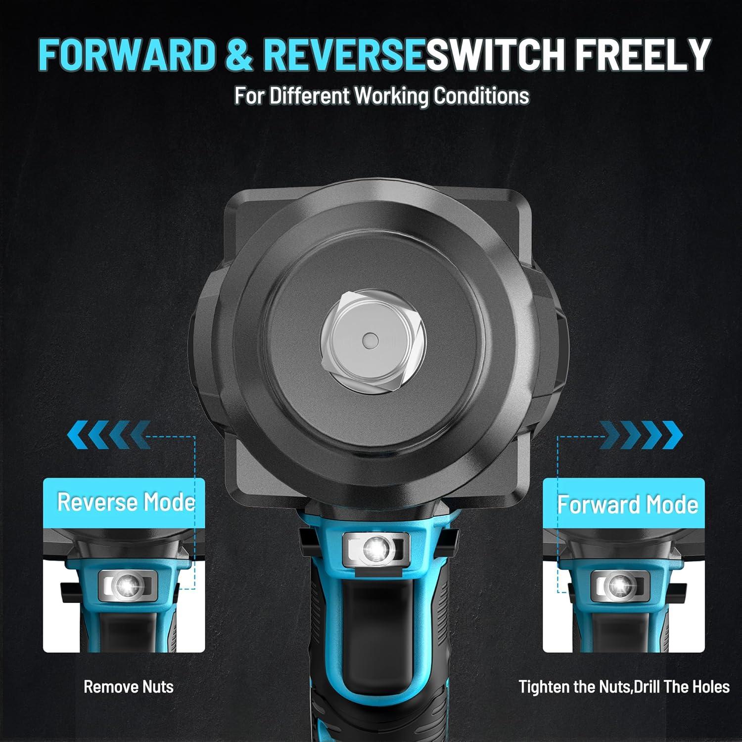 Llave de Impacto Inalámbrica GEVEELIFE 1200N.m 1/2" con 2 Baterías