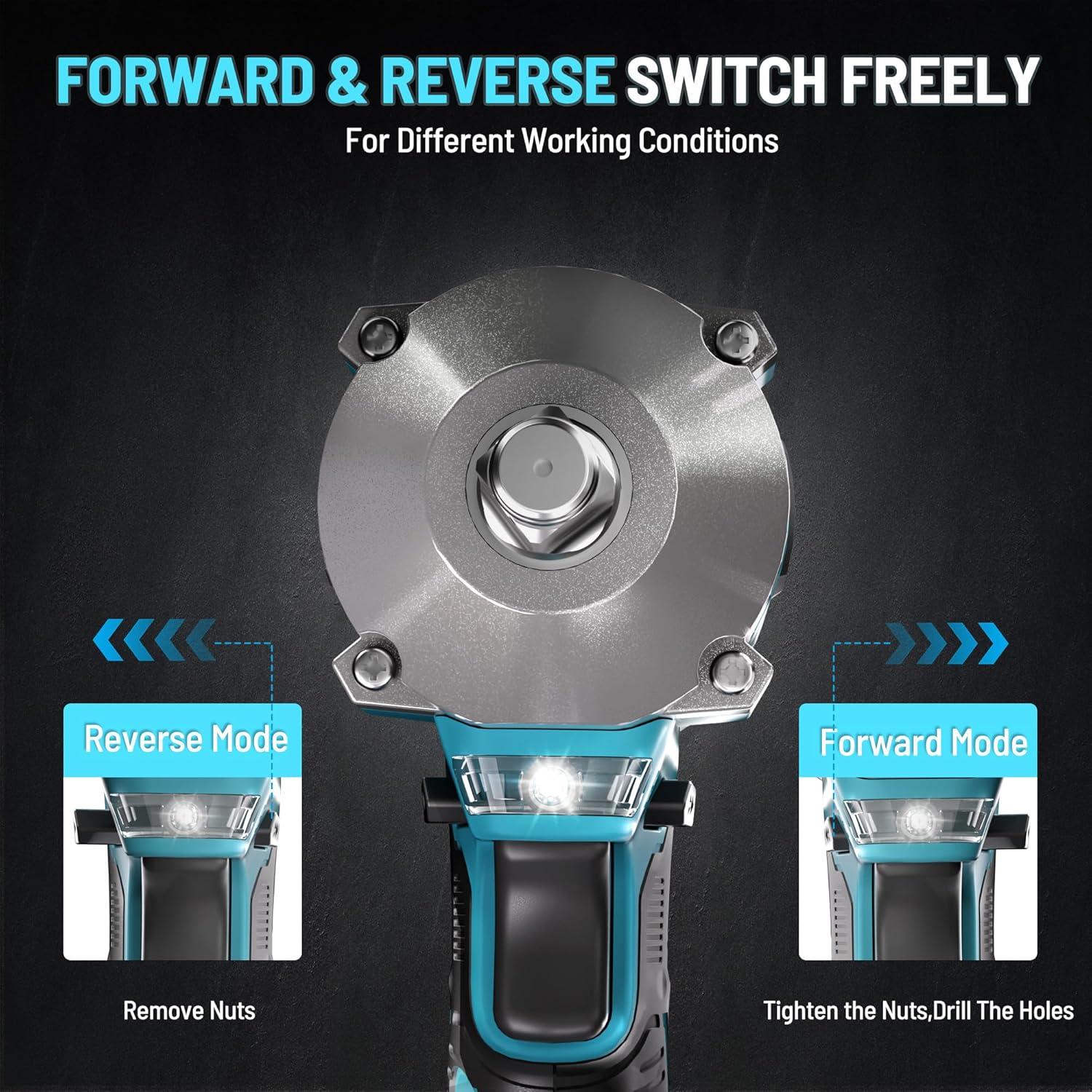 Llave de Impacto Sin Cable GEVEELIFE 450N.m 1/2" 4.0Ah