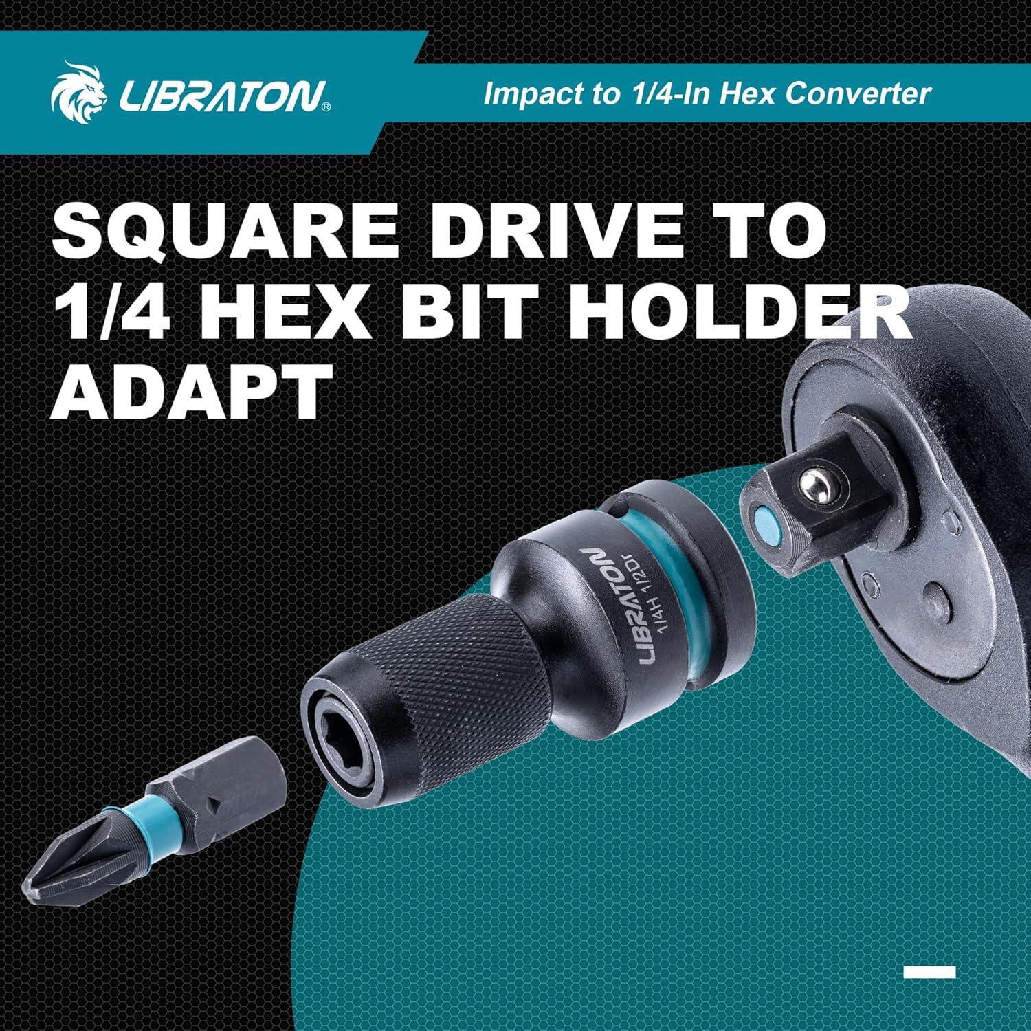 Adaptador Hexagonal 1/4 LIBRATON - 3 Piezas Cuadrado 1/2, 3/8