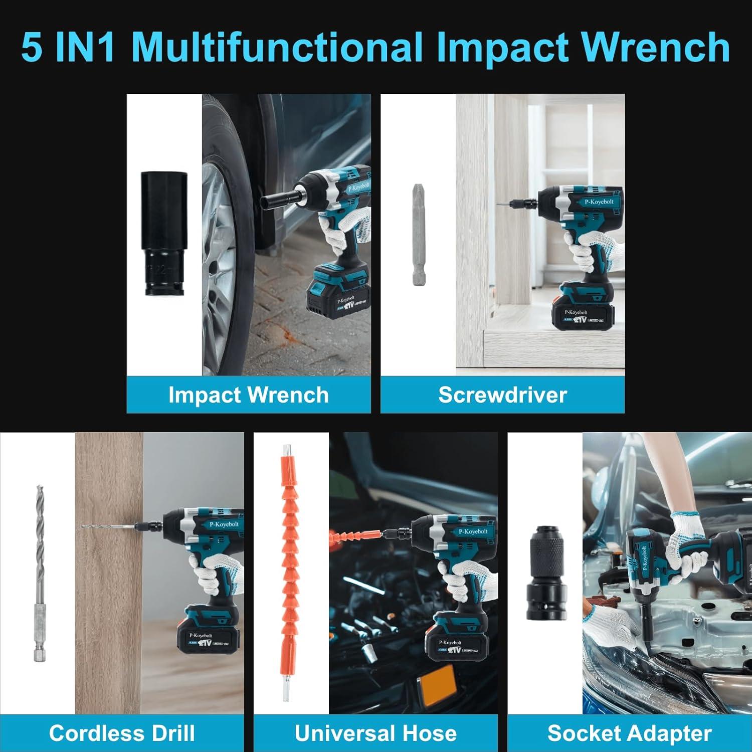 Llave de Impacto Inalámbrica P-Koyebolt 1000N.m 4 Modos 30 Piezas