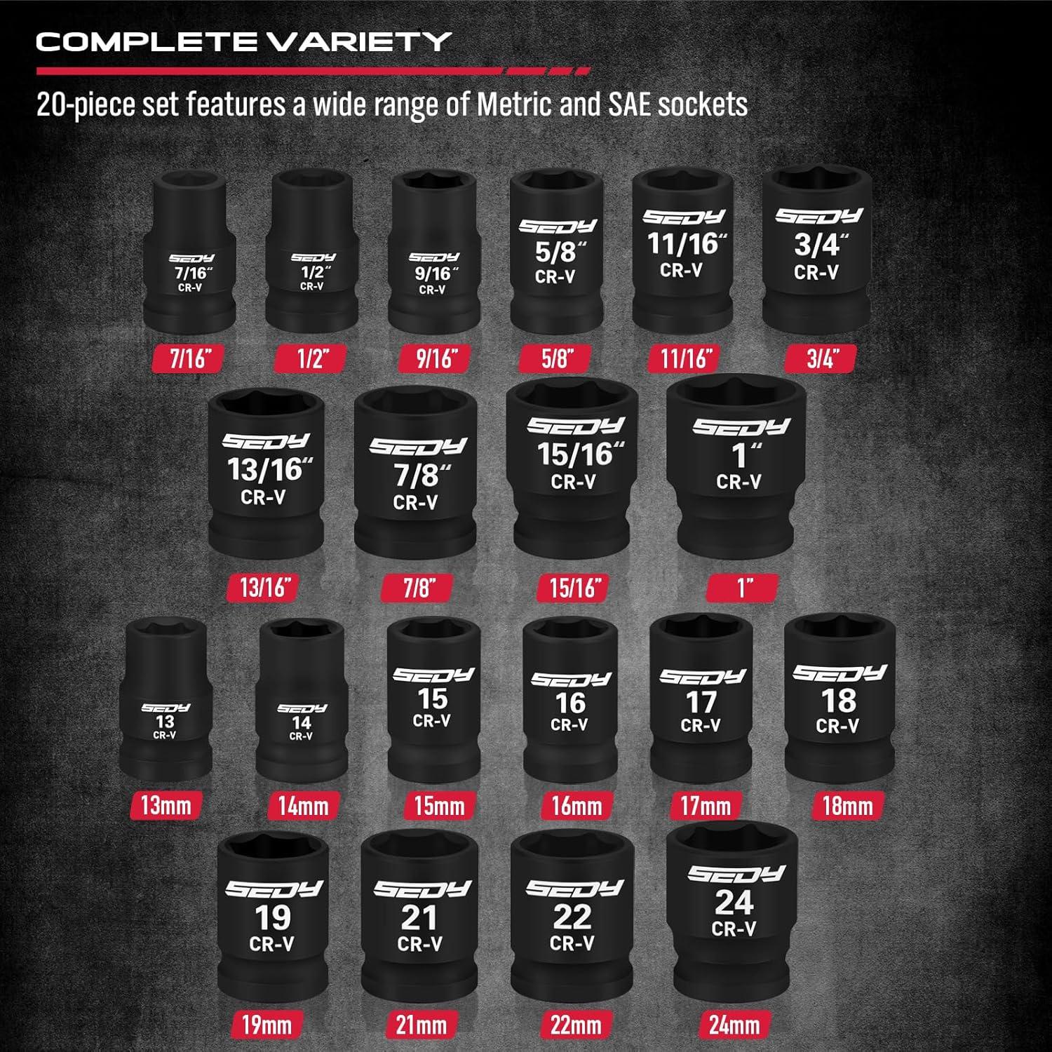 Juego de Llave de Vaso de Impacto SEDY 25 Piezas 1/2"