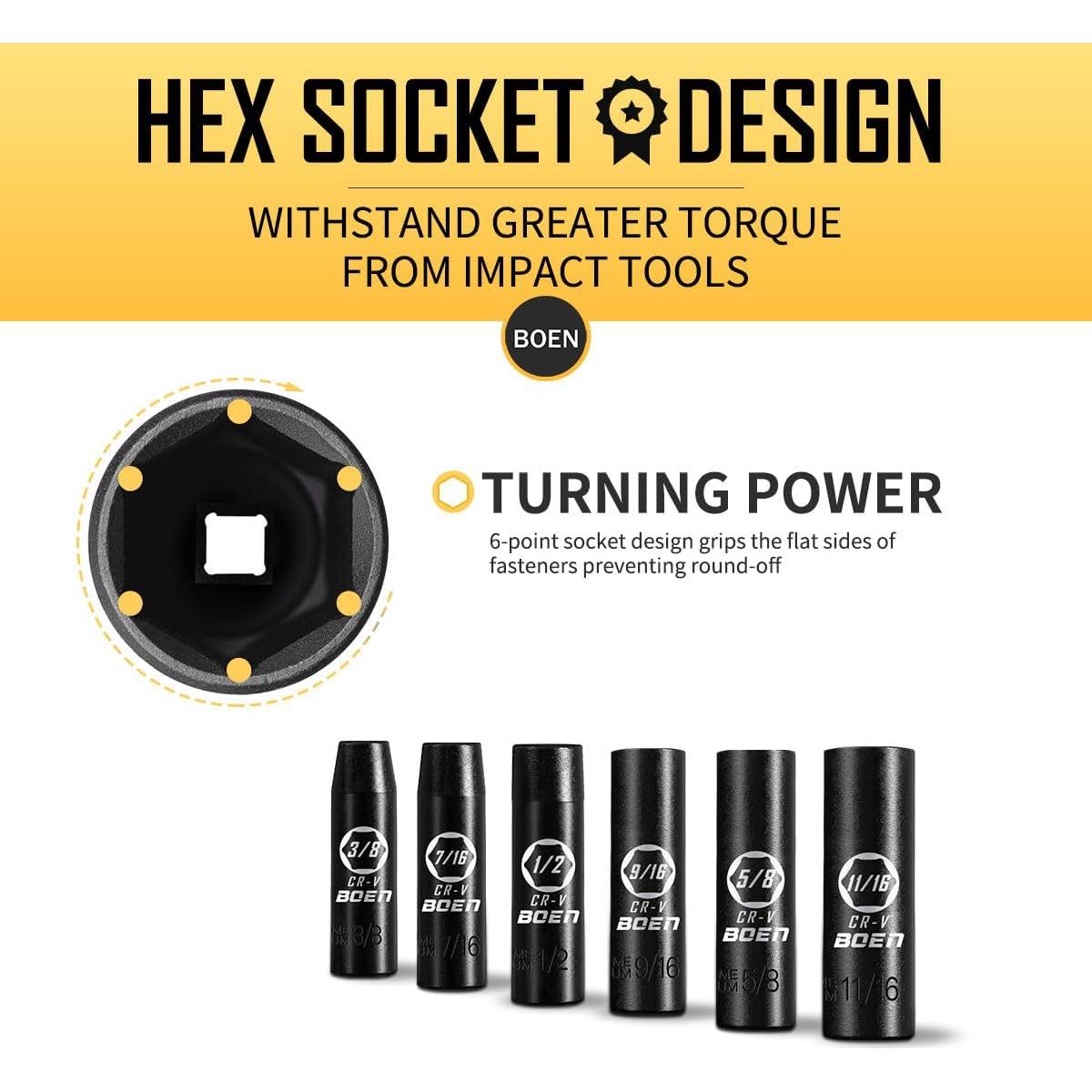 Juego de 19 Piezas de Enchufes de Impacto BOEN 1/2" SAE