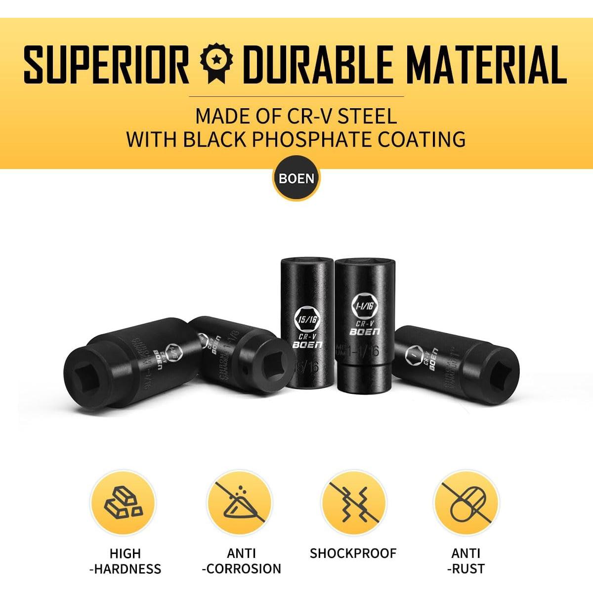 Juego de 19 Piezas de Enchufes de Impacto BOEN 1/2" SAE