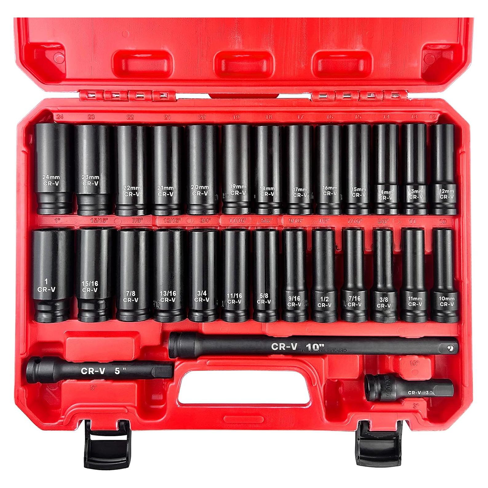 Juego de Enchufes de Impacto Profundo EACELIY 29 Pcs 1/2"