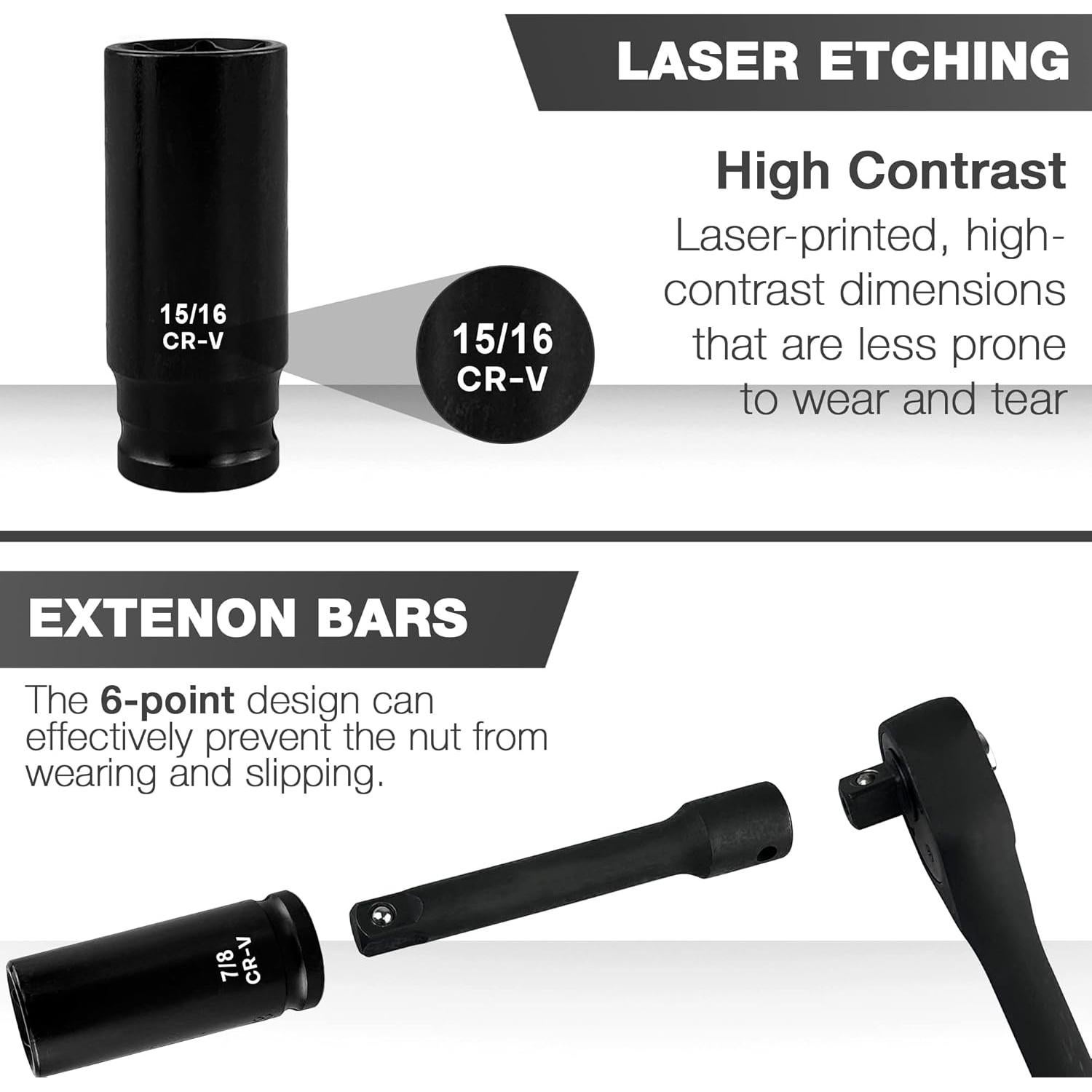 Juego de Enchufes de Impacto Profundo EACELIY 29 Pcs 1/2"